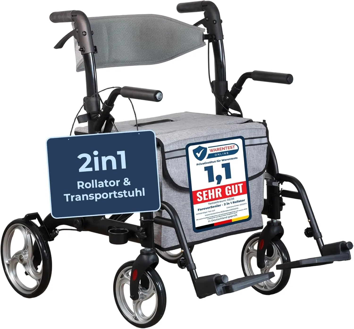 2 in 1 Rollator & Rollstuhl mit Federung