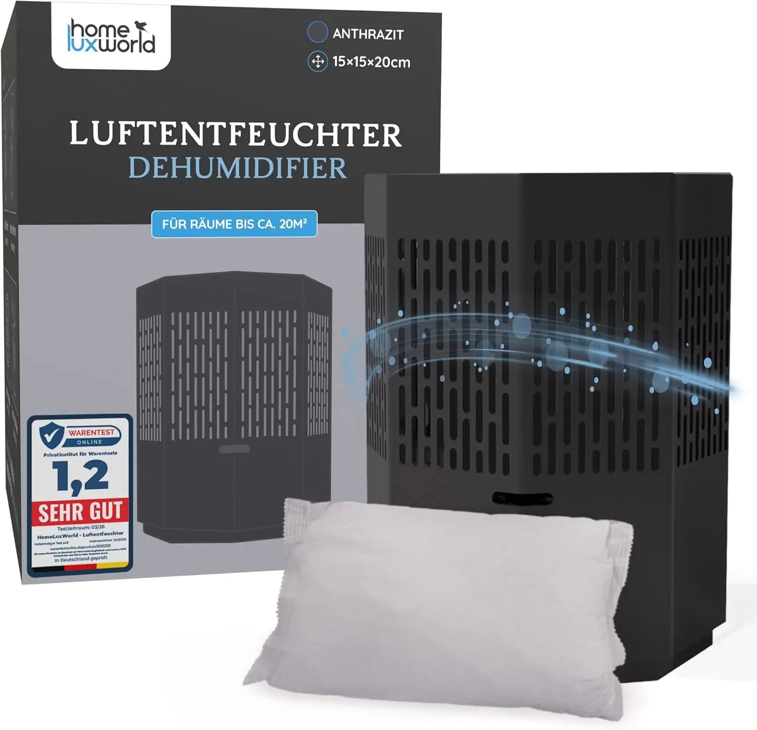 Luftentfeuchter ohne Strom Dunkelgrau inkl. 680 g Nachfüllpack