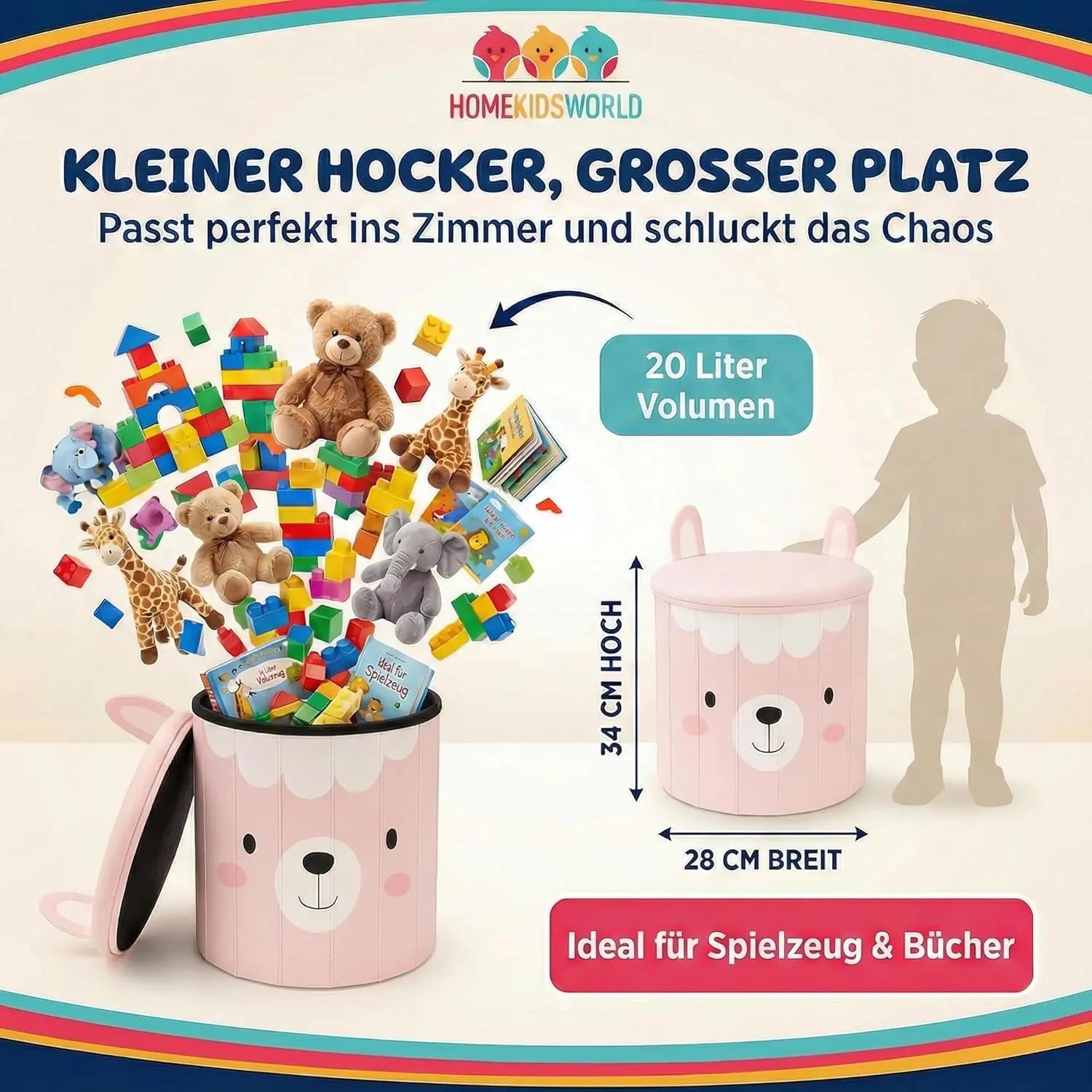 Kinderhocker Lama mit Stauraum und Deckel