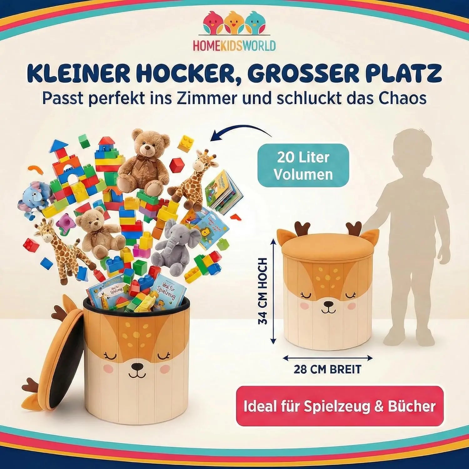 Kinderhocker Reh mit Stauraum und Deckel