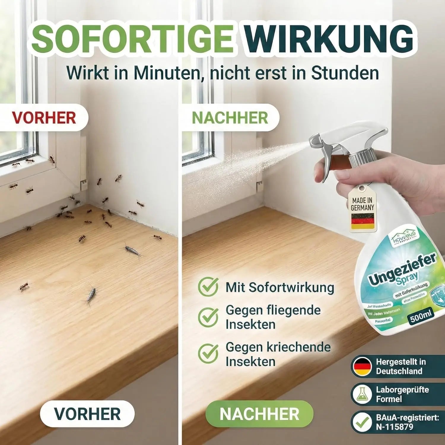 Ungeziefer Spray gegen Insekten im Haushalt - 500ml Sprühflasche