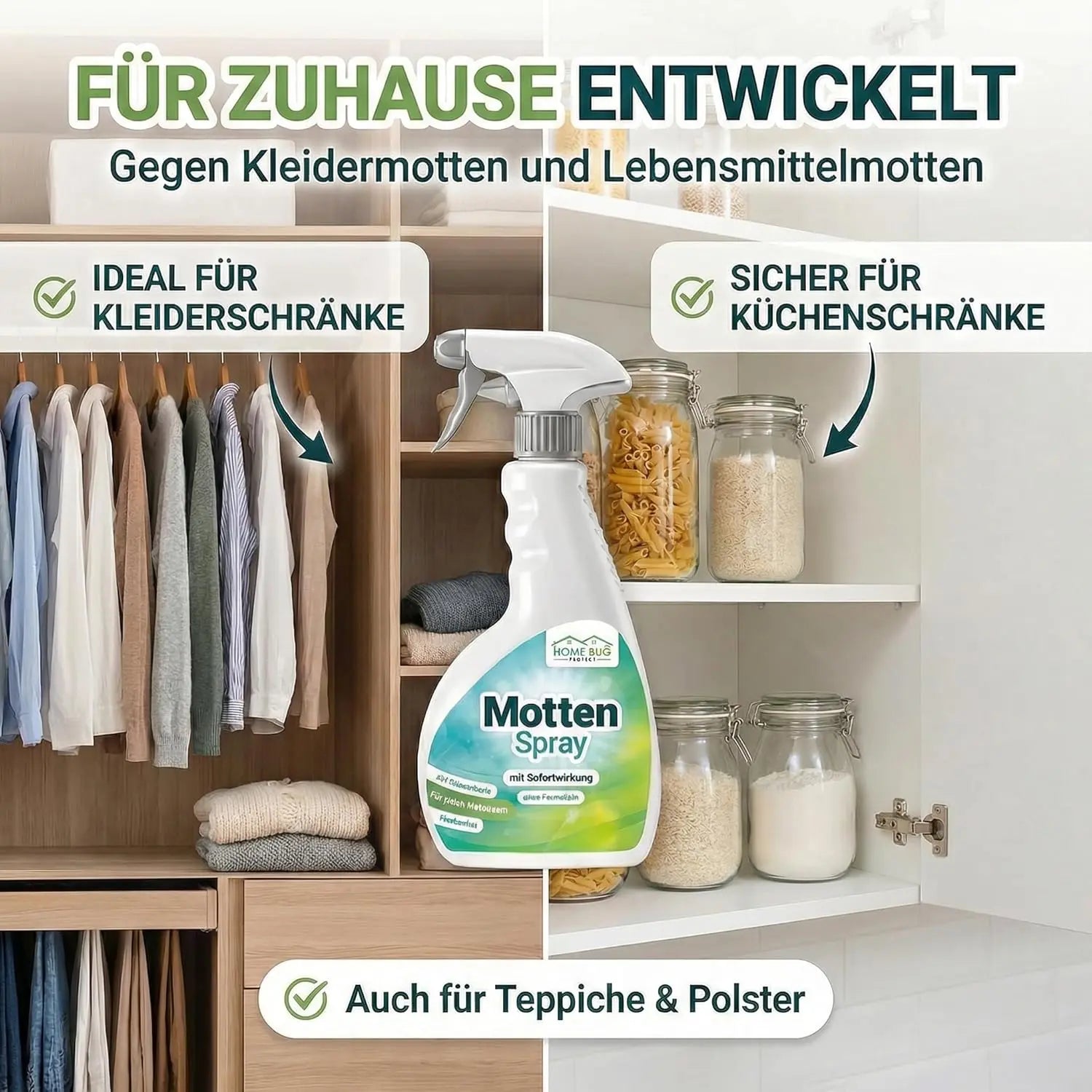 Motten Spray gegen Kleidermotten & mehr - 500ml Sprühflasche