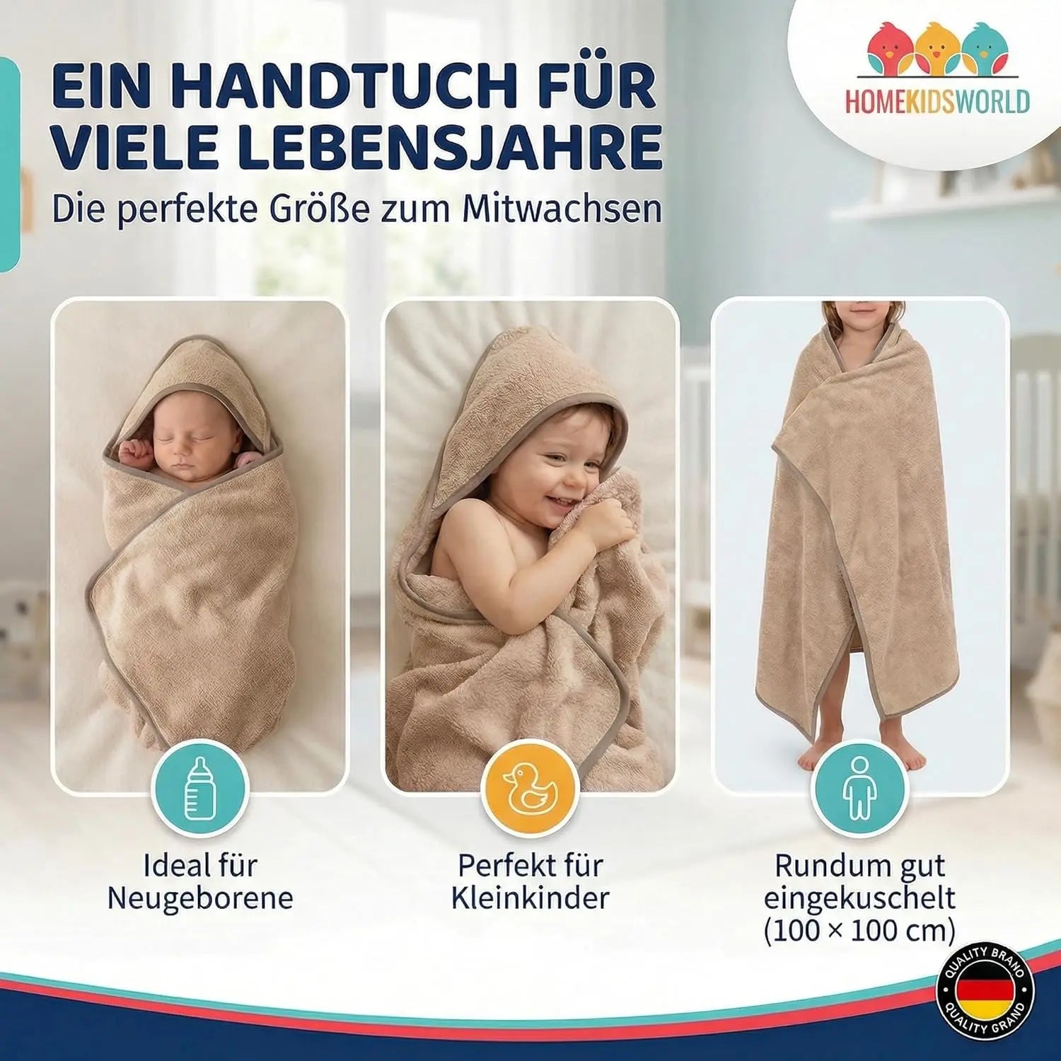 Kapuzenhandtuch Baby 100x100 cm Beige