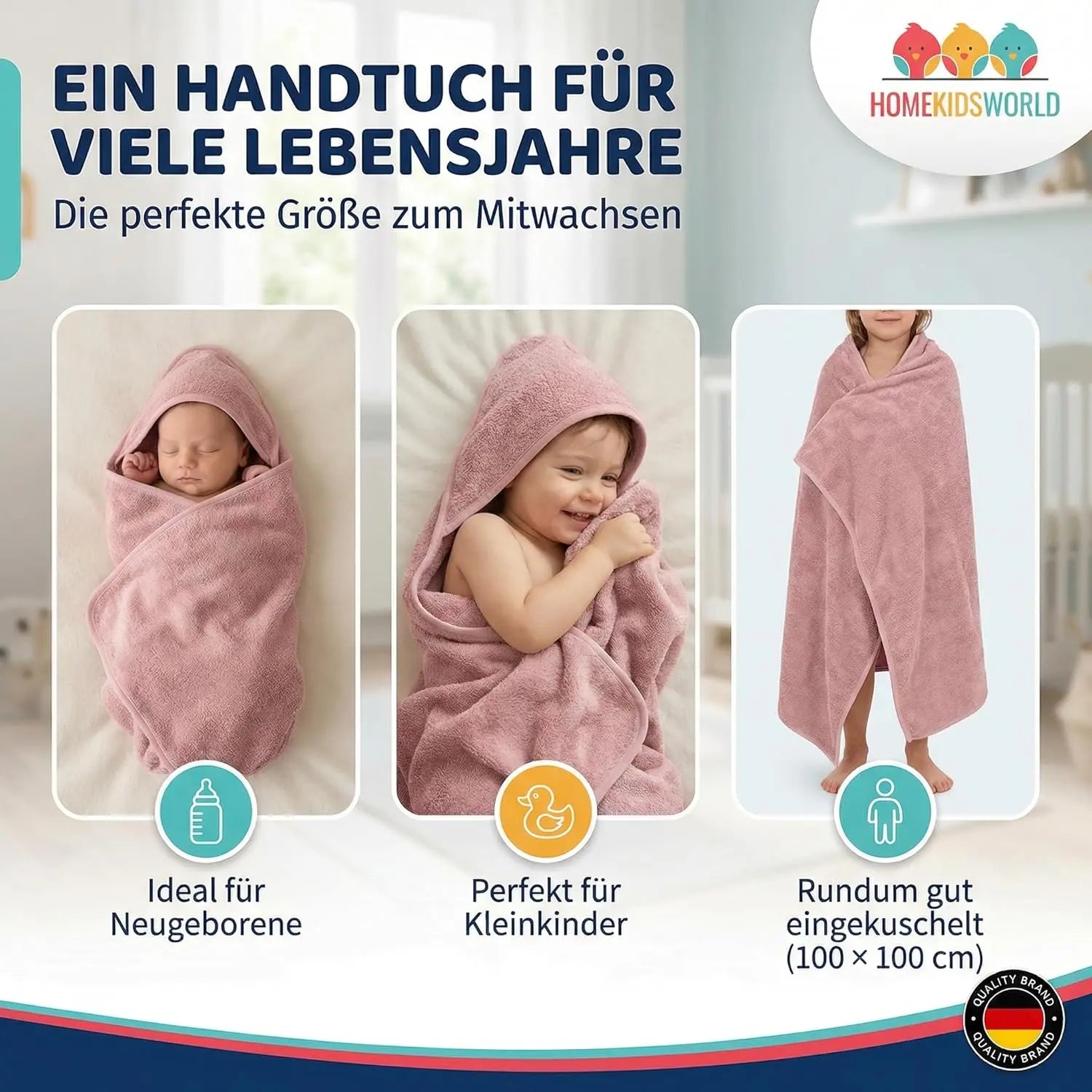 Kapuzenhandtuch Baby 100x100 cm Rosa