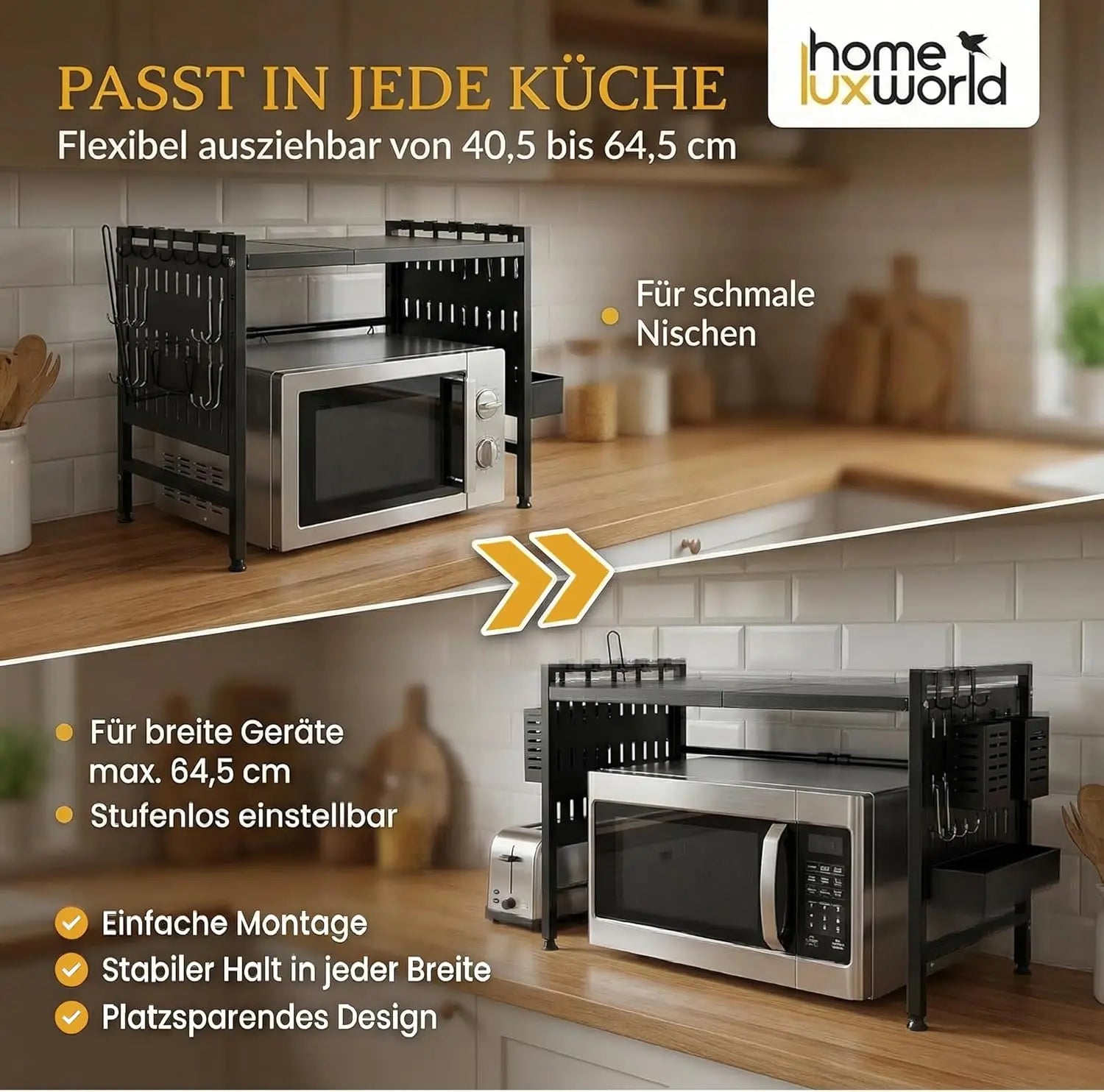 Mikrowellenregal mit Add Ons für mehr Stauraum
