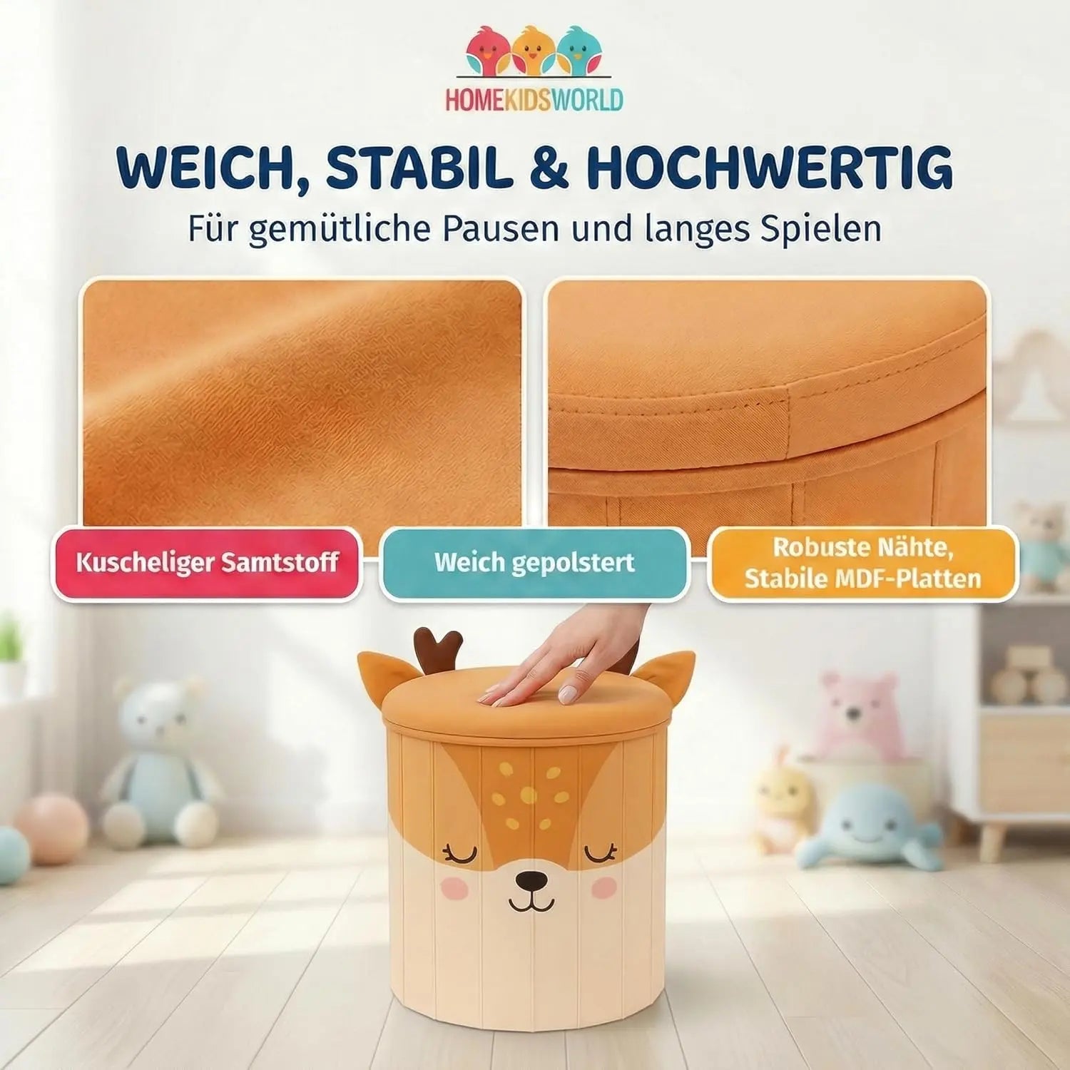 Kinderhocker Reh mit Stauraum und Deckel