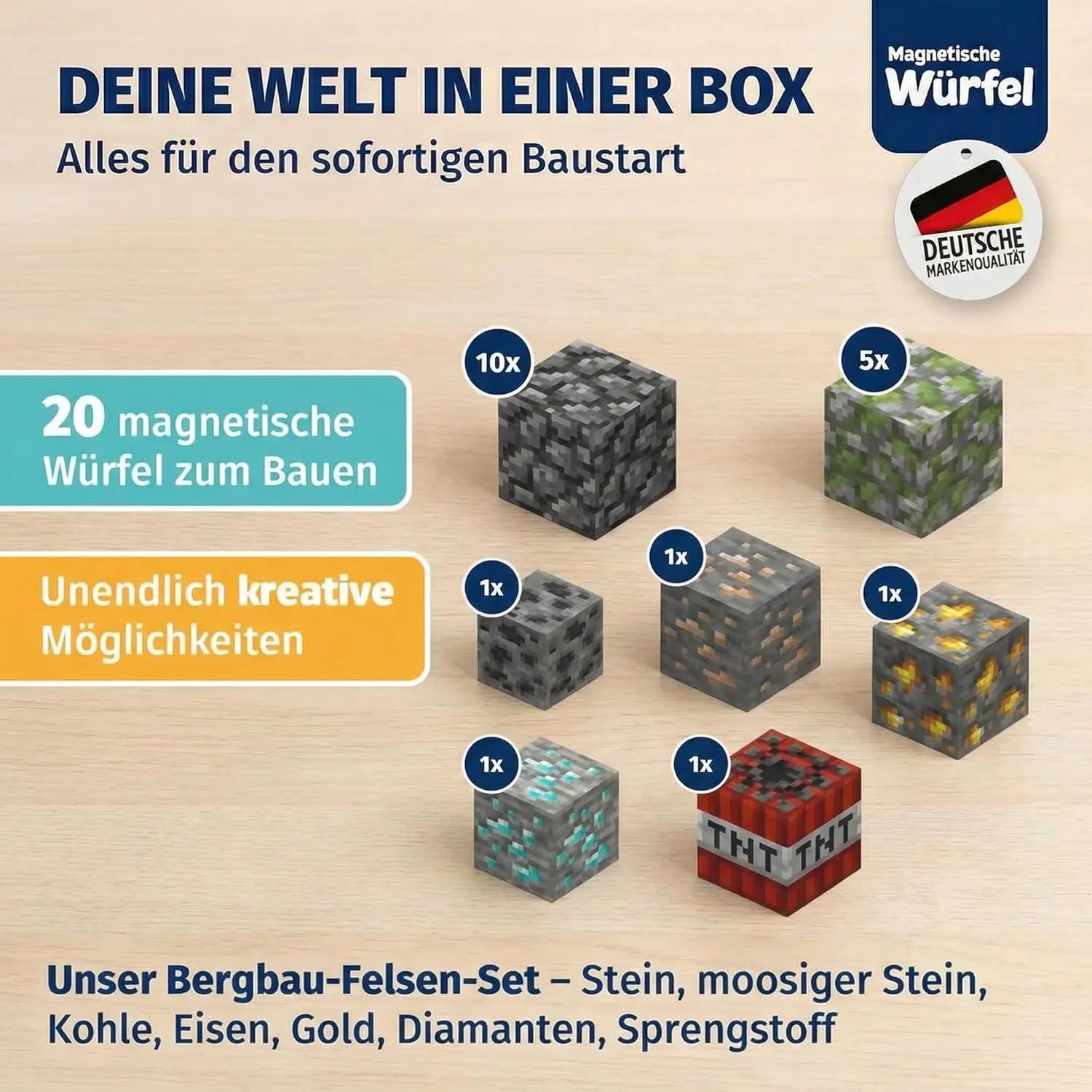Magnetische Bausteine Bergbau Felsen AddOn 20 Teile