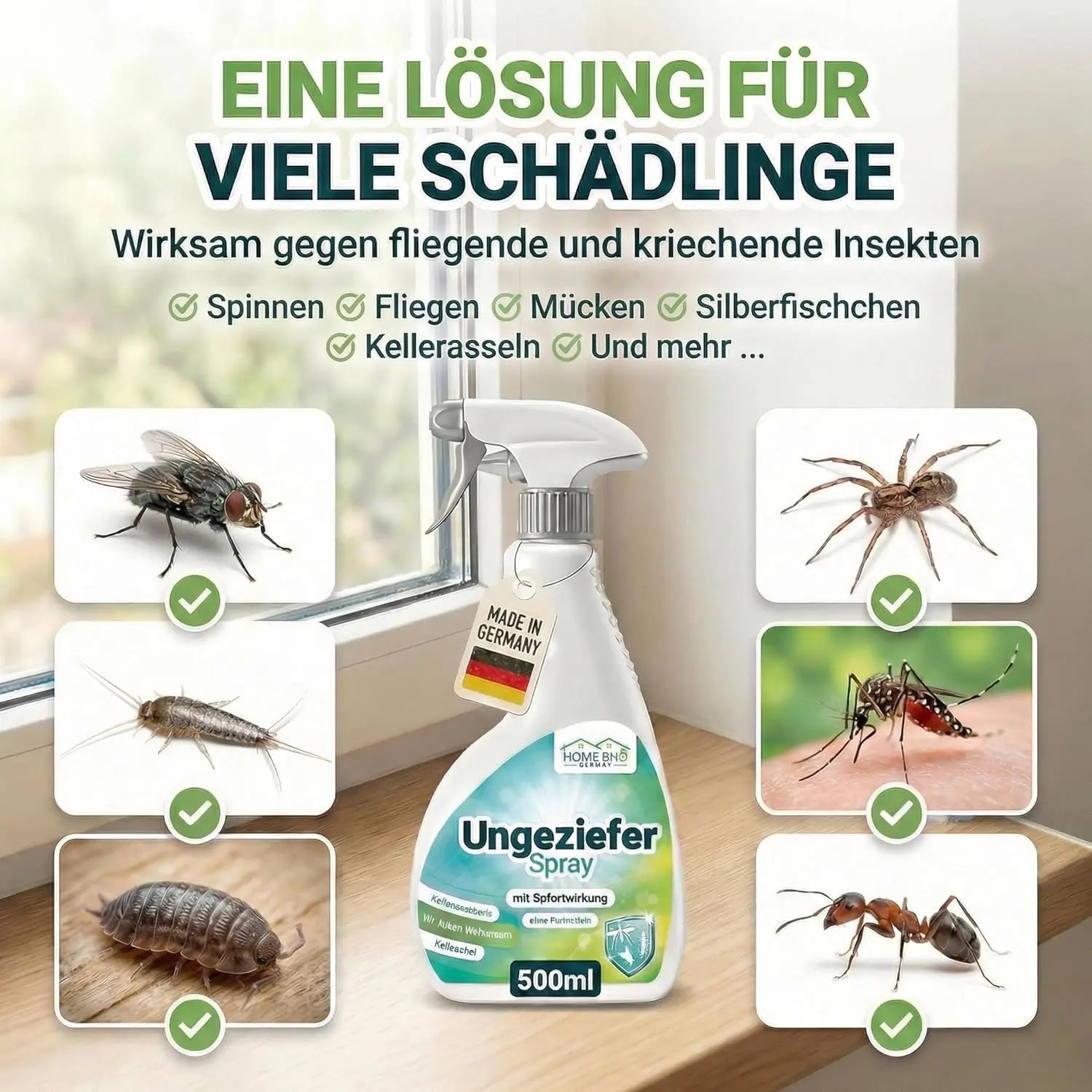 Ungeziefer Spray gegen Insekten im Haushalt - 500ml Sprühflasche