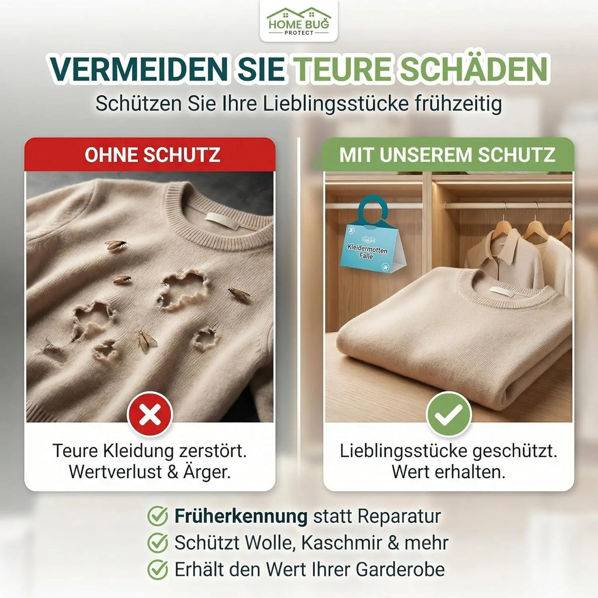 Kleidermottenfalle, 6 Stück – giftfreie Klebefalle