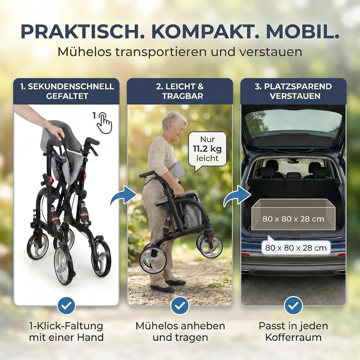 2 in 1 Rollator & Rollstuhl mit Federung