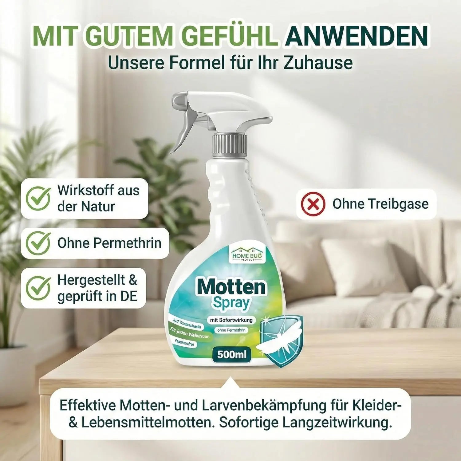 Motten Spray gegen Kleidermotten & mehr - 500ml Sprühflasche