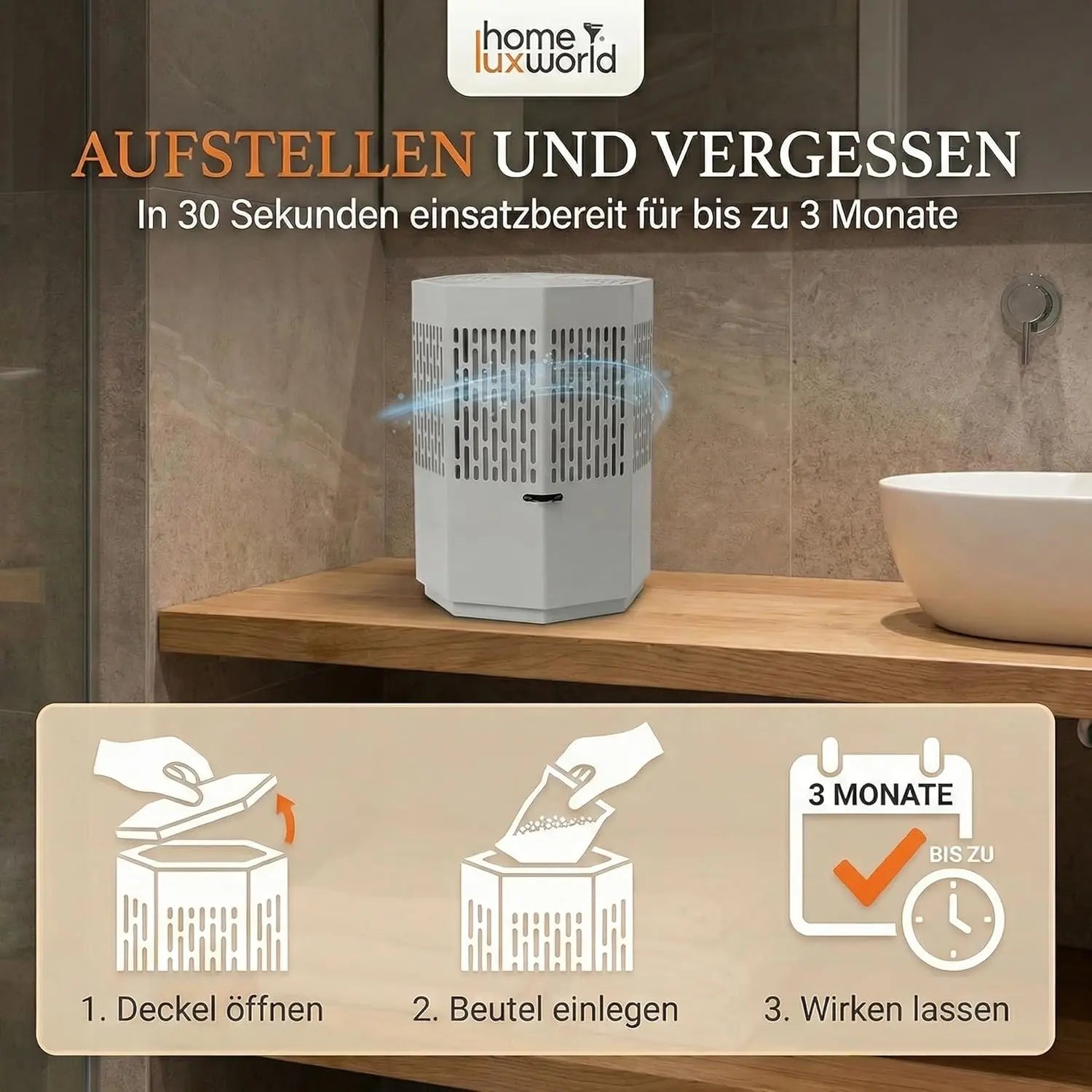 Luftentfeuchter ohne Strom Hellgrau inkl. 680 g Nachfüllpack