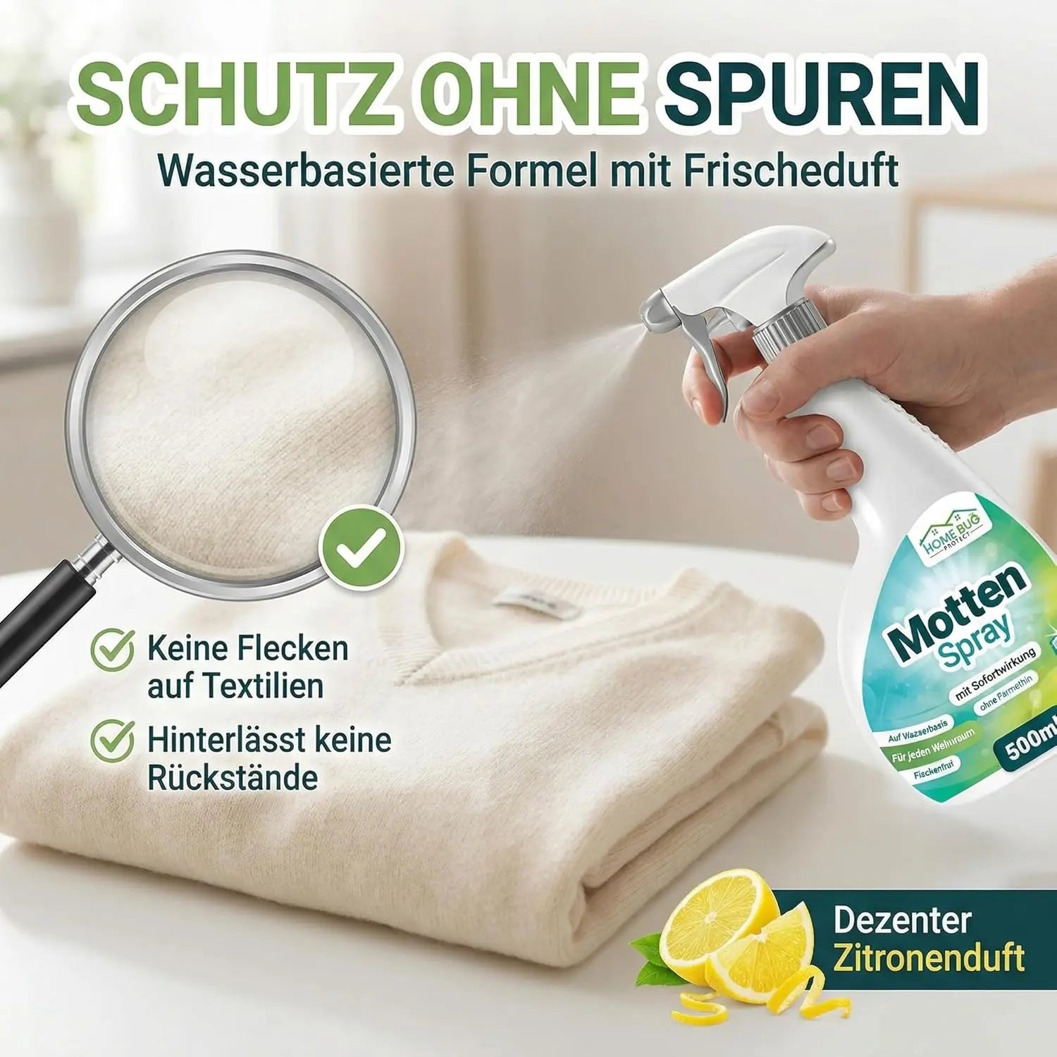 Motten Spray gegen Kleidermotten & mehr - 500ml Sprühflasche