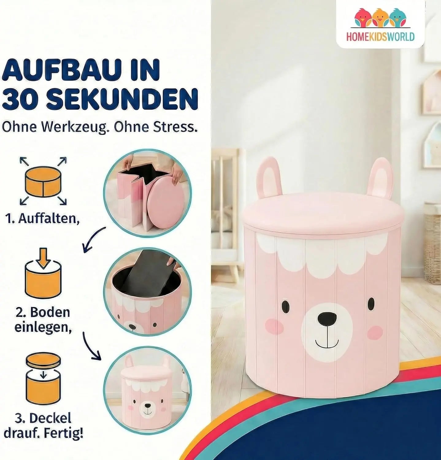 Kinderhocker Lama mit Stauraum und Deckel