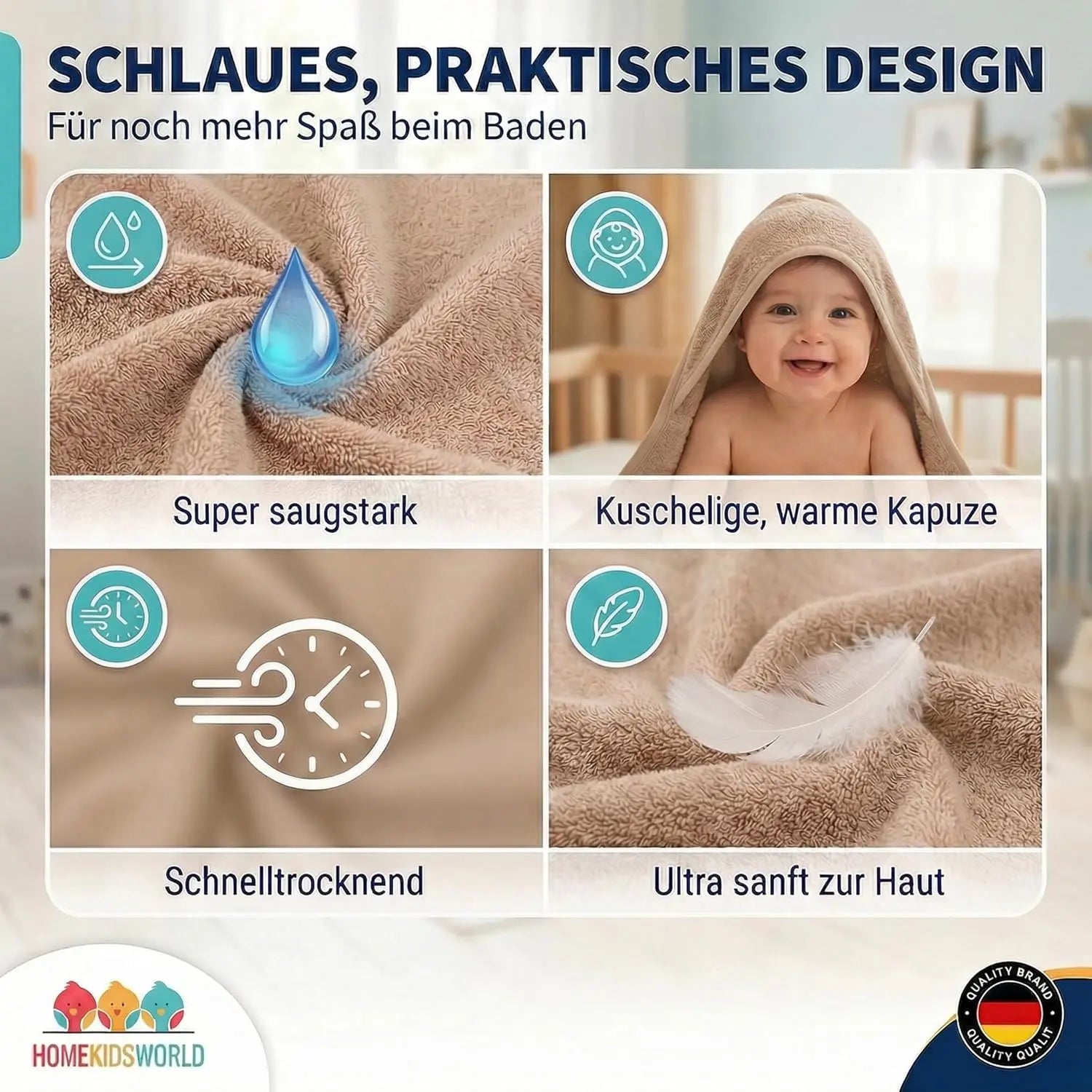 Kapuzenhandtuch Baby 100x100 cm Beige