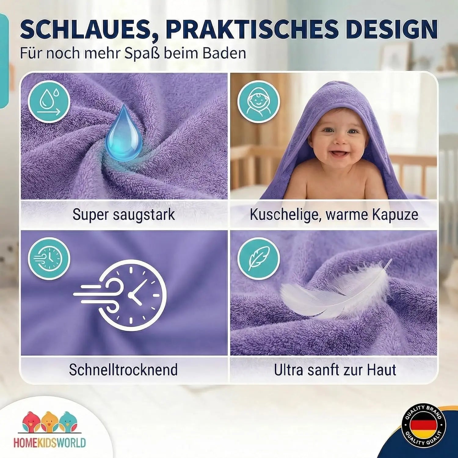 Kapuzenhandtuch Baby 100x100 cm Blau