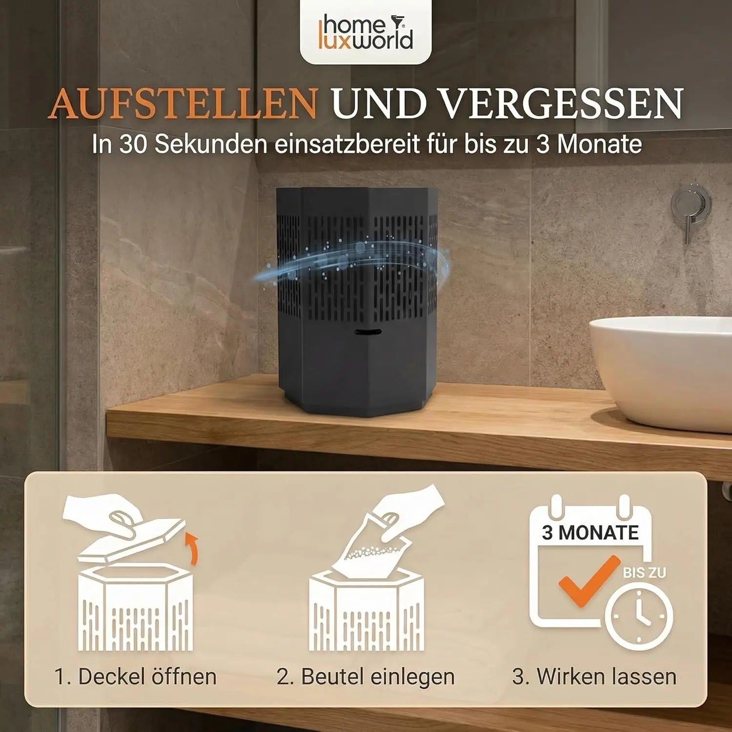 Luftentfeuchter ohne Strom Dunkelgrau inkl. 680 g Nachfüllpack