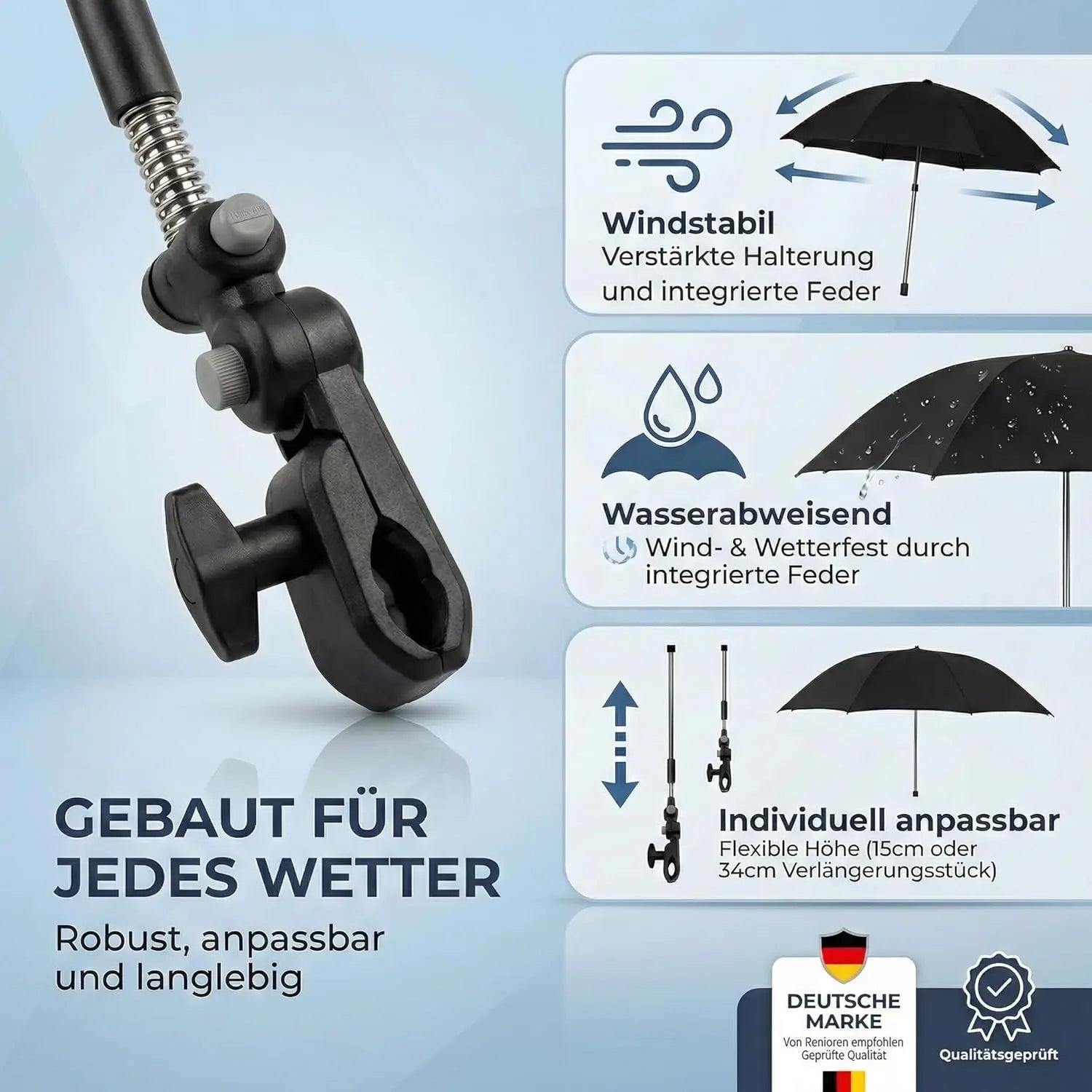Regenschirmhalter für Rollator und Kinderwagen