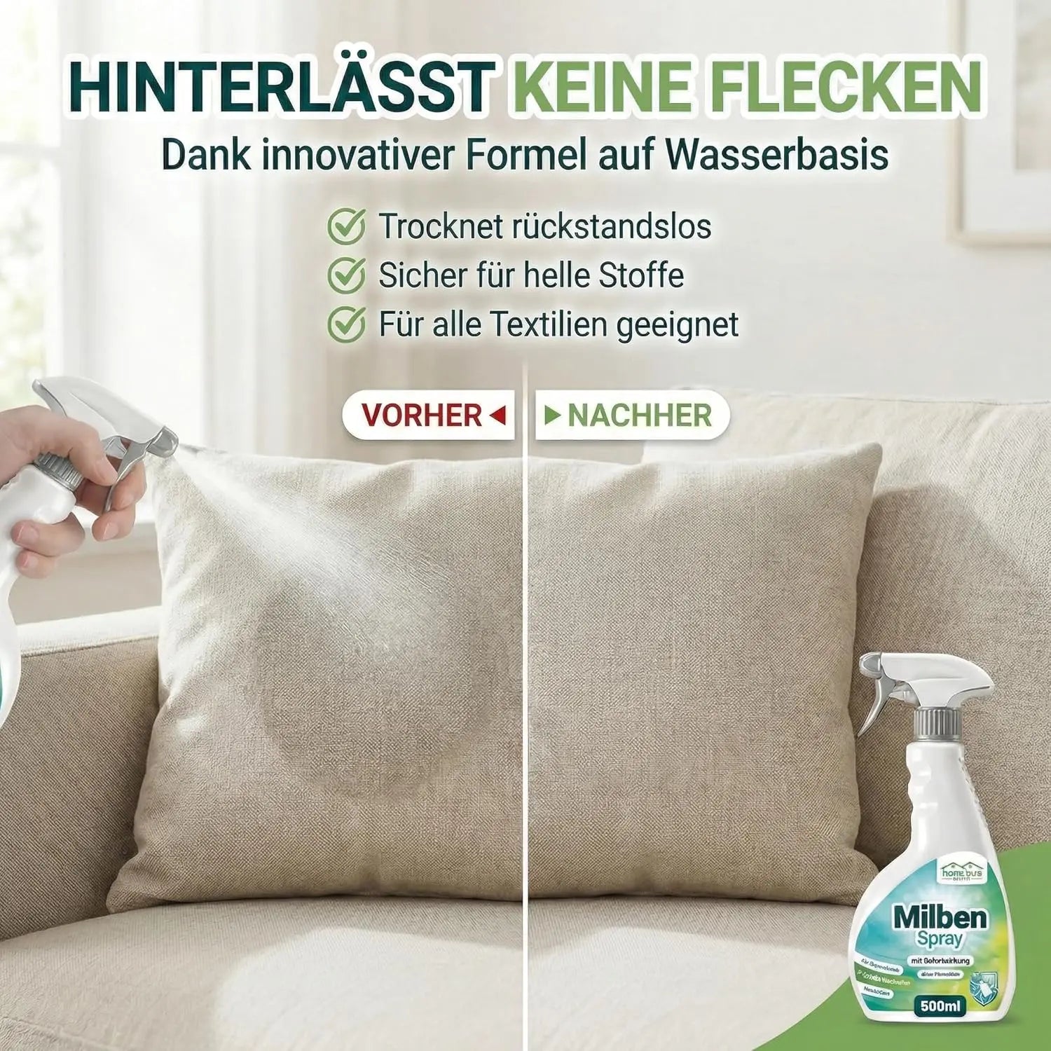 Milben Spray für Matratzen & Textilien - 500ml Sprühflasche