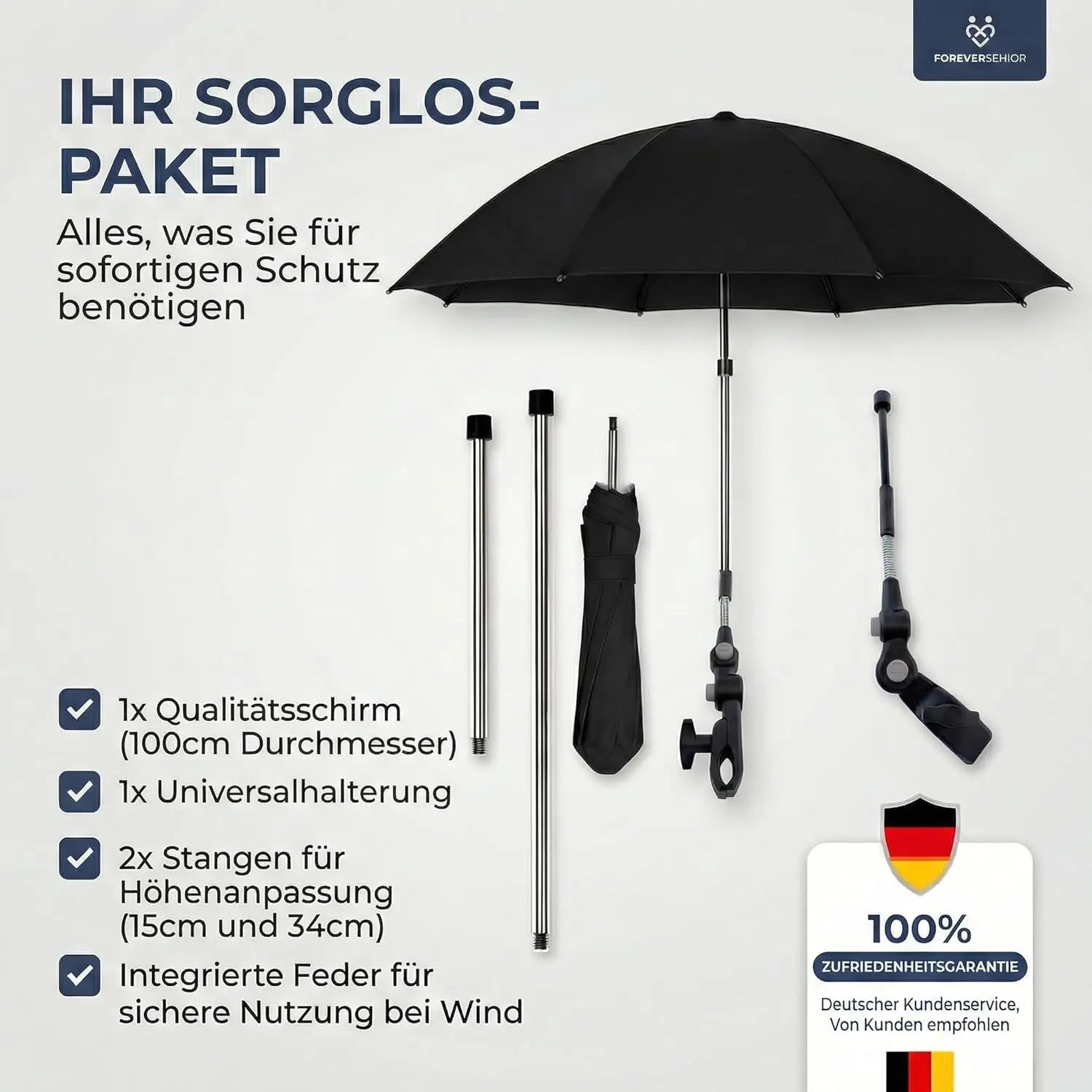 Regenschirmhalter für Rollator und Kinderwagen