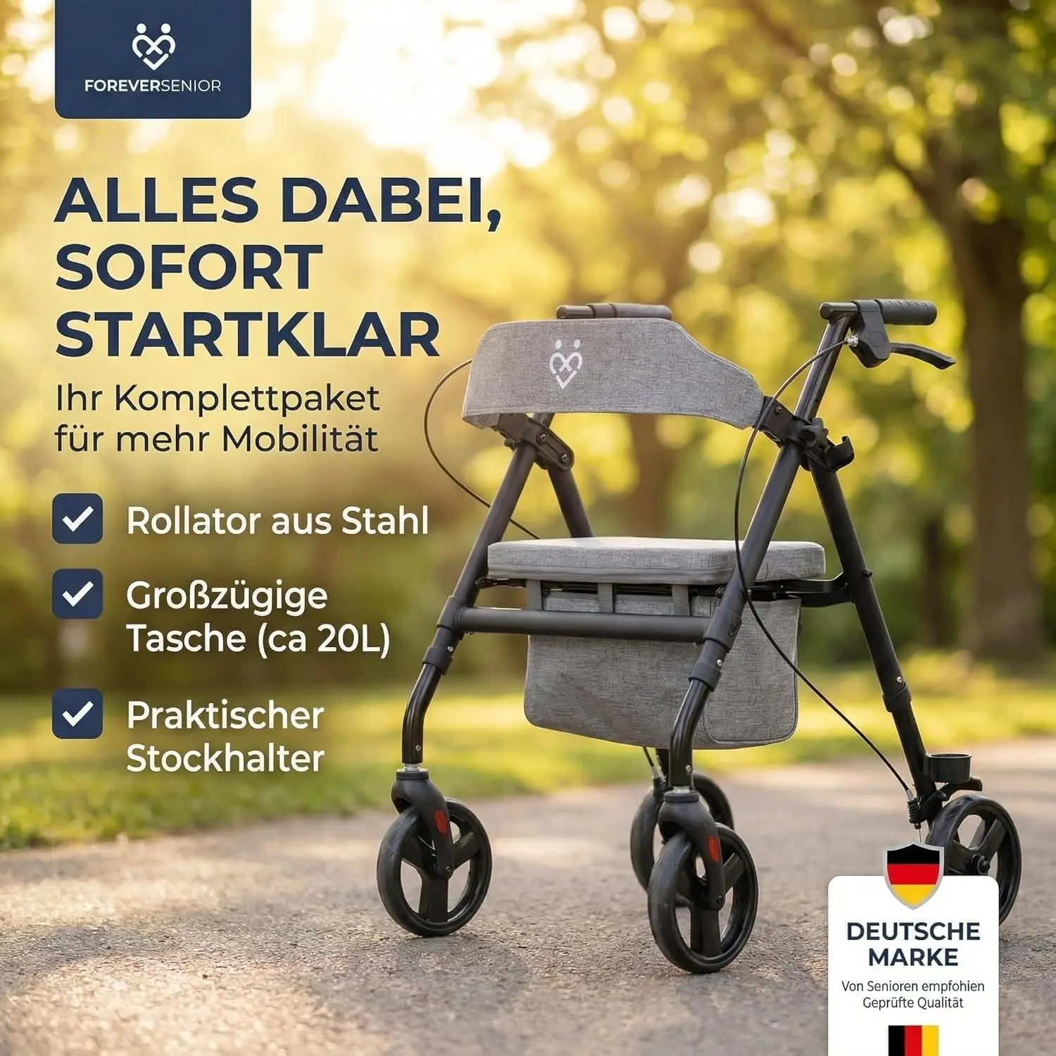 Komfort Rollator faltbar mit Sitz