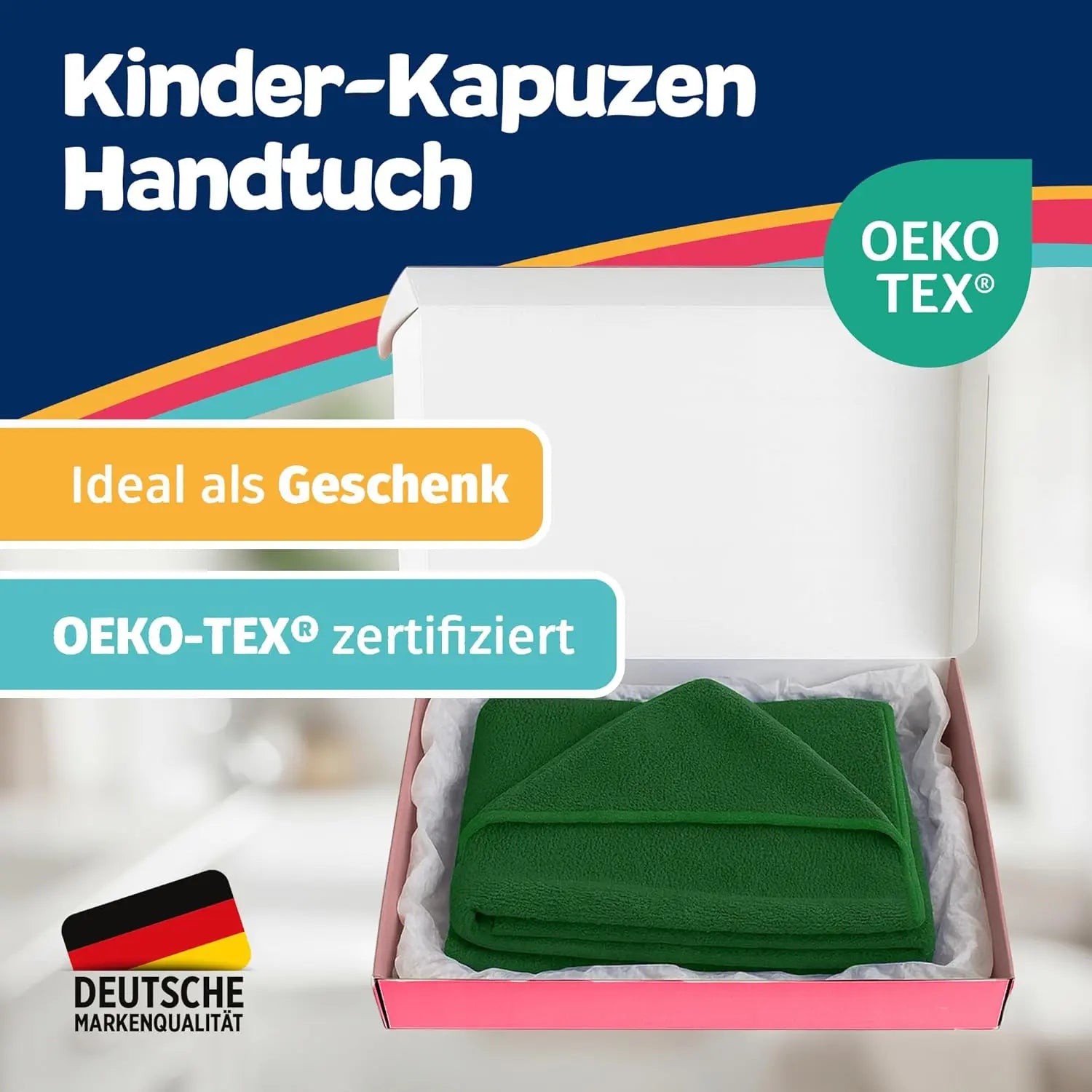 Kapuzenhandtuch Baby 100x100 cm Grün HomeKidsWorld