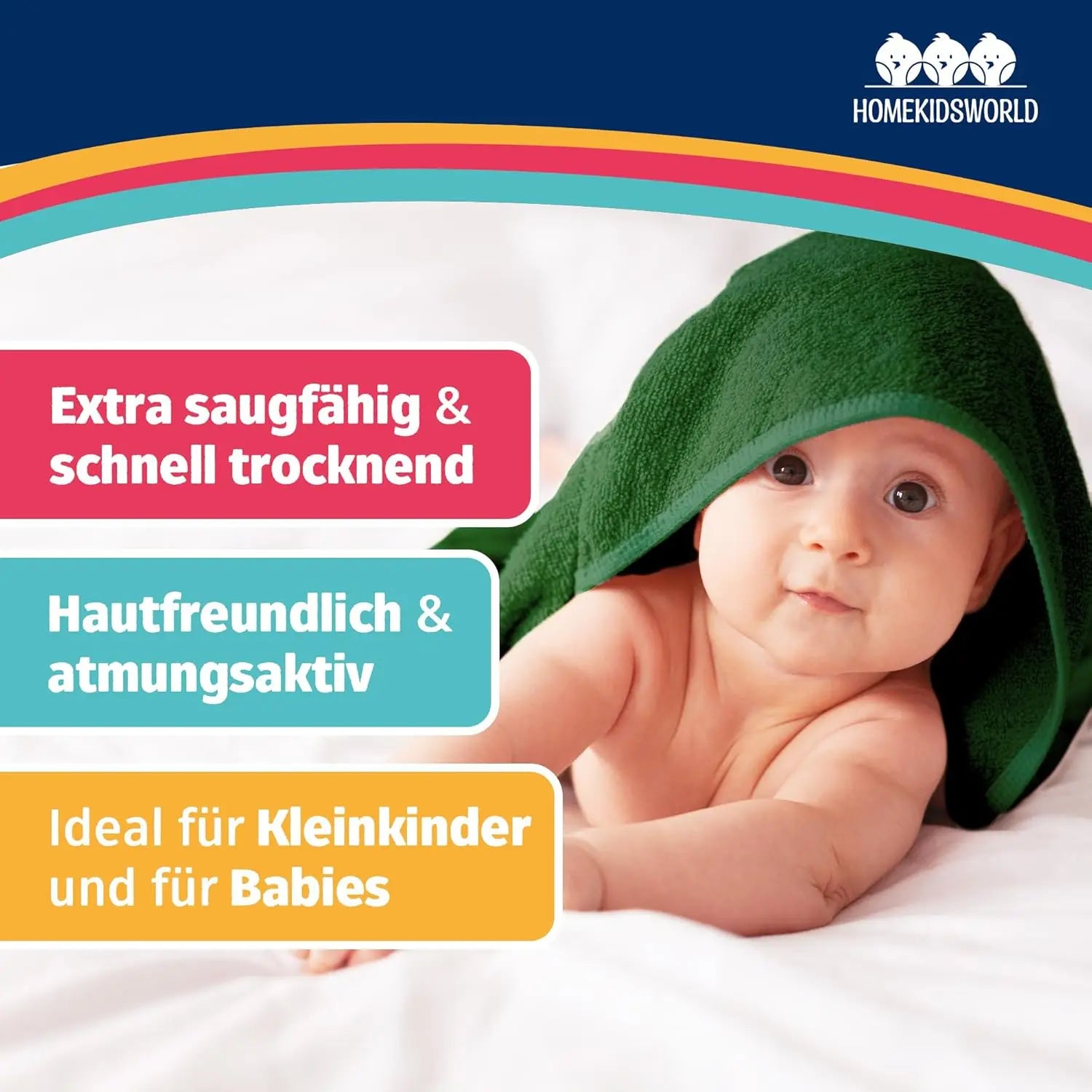 Kapuzenhandtuch Baby 100x100 cm Grün HomeKidsWorld