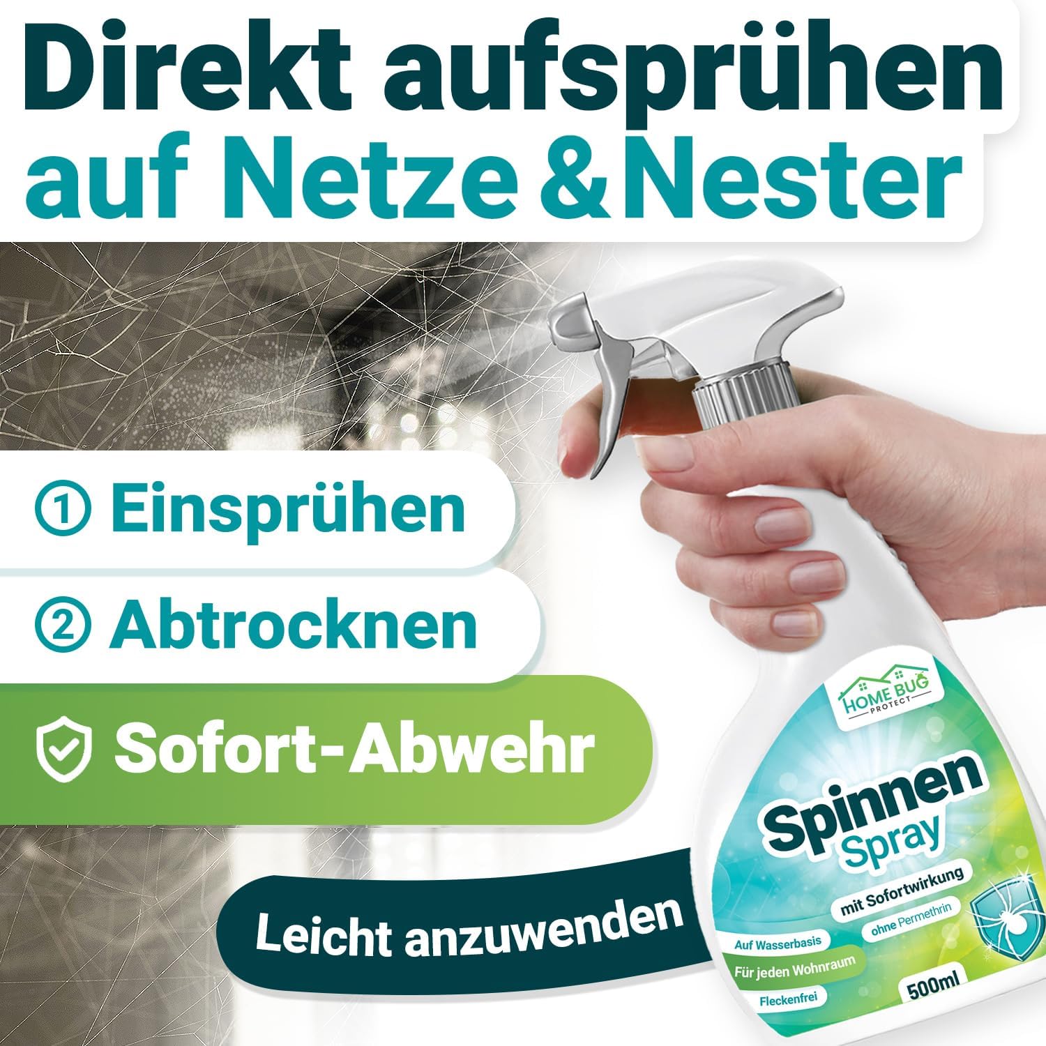 Spinnen Spray 500ml – für Wohnung, Balkon & Garten
