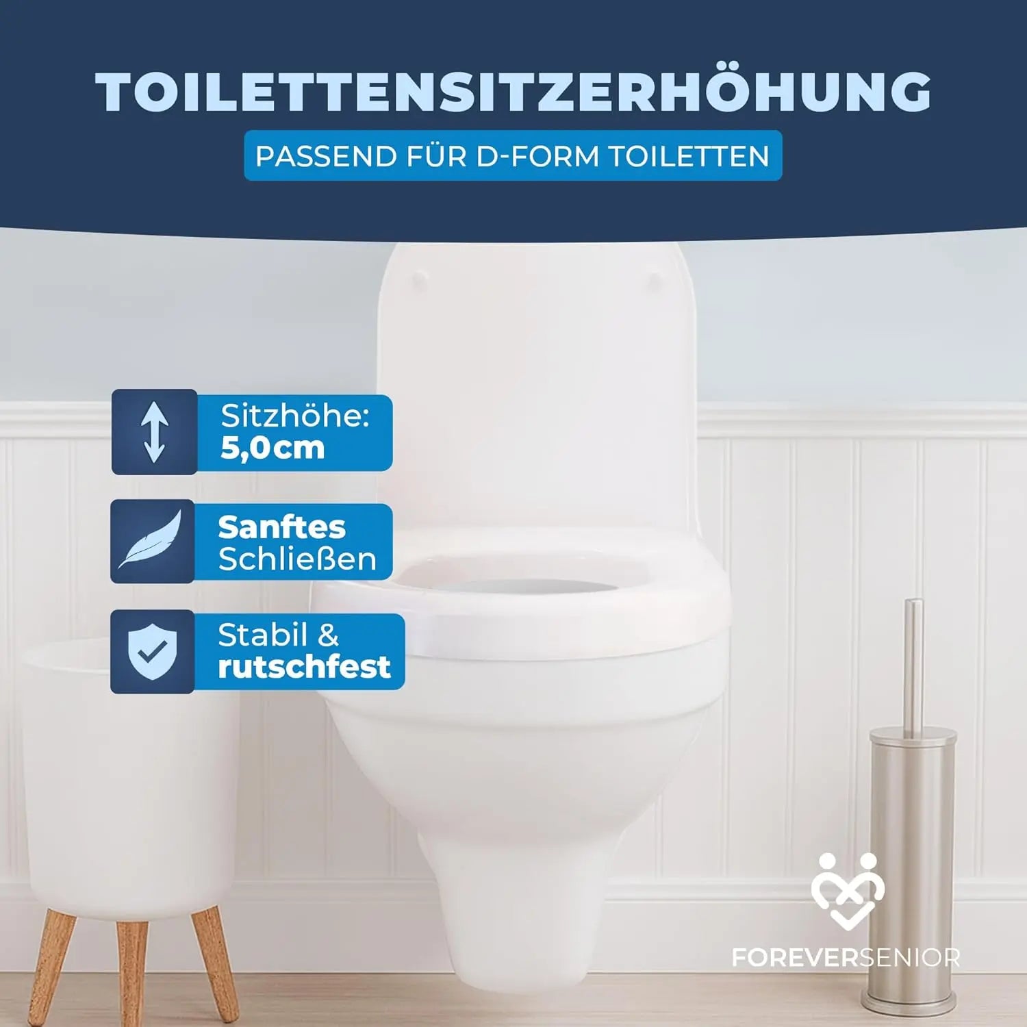 Toilettensitzerhöhung 5 cm mit Absenkautomatik ForeverSenior