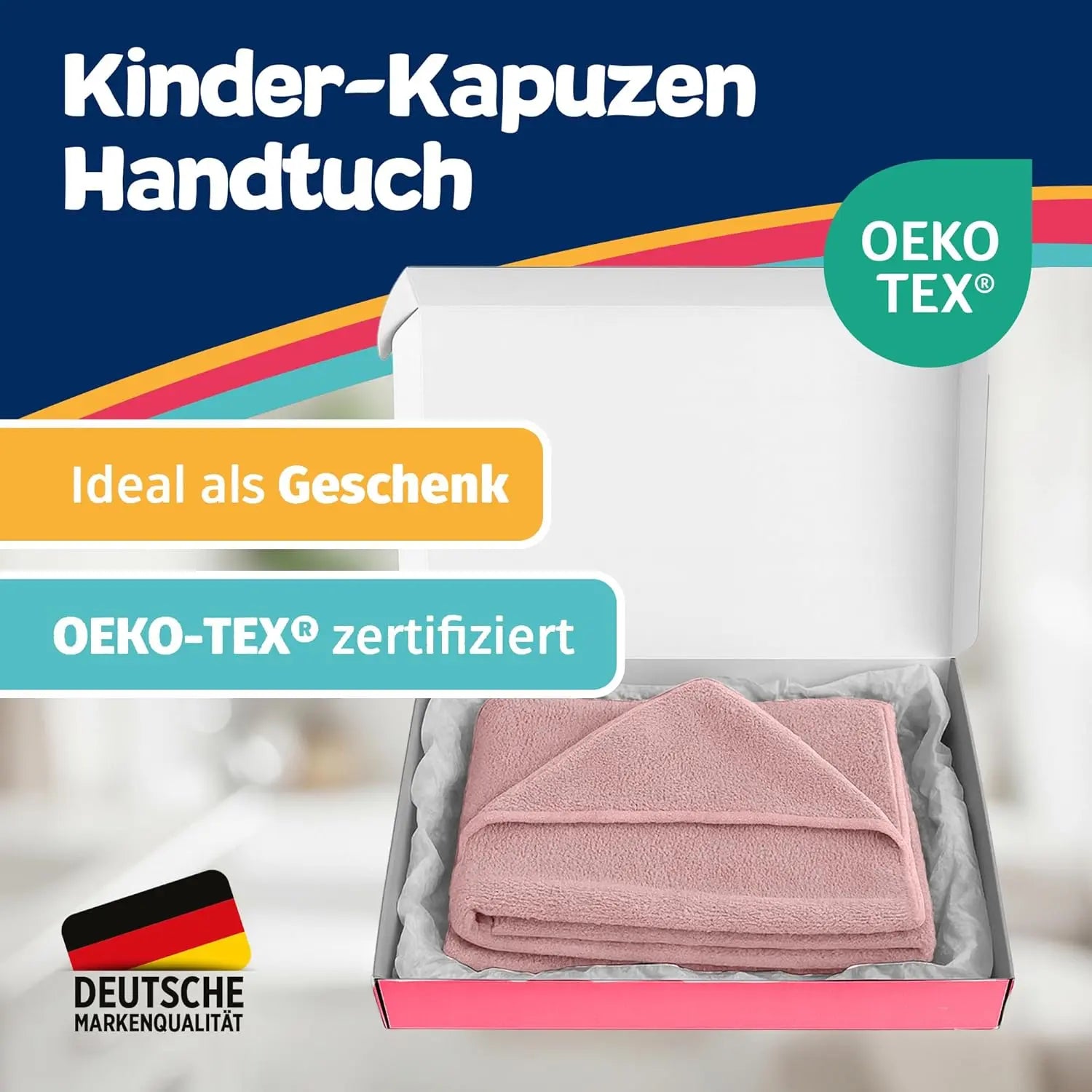 Kapuzenhandtuch Baby 100x100 cm Rosa HomeKidsWorld