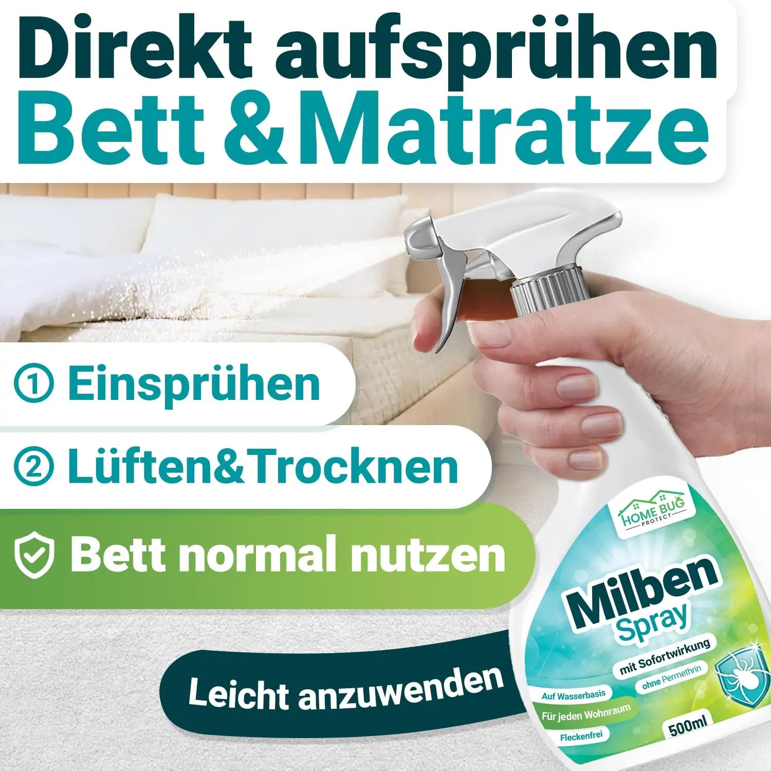 Milben Spray 500ml – für Matratzen & Textilien HomeBugProtect
