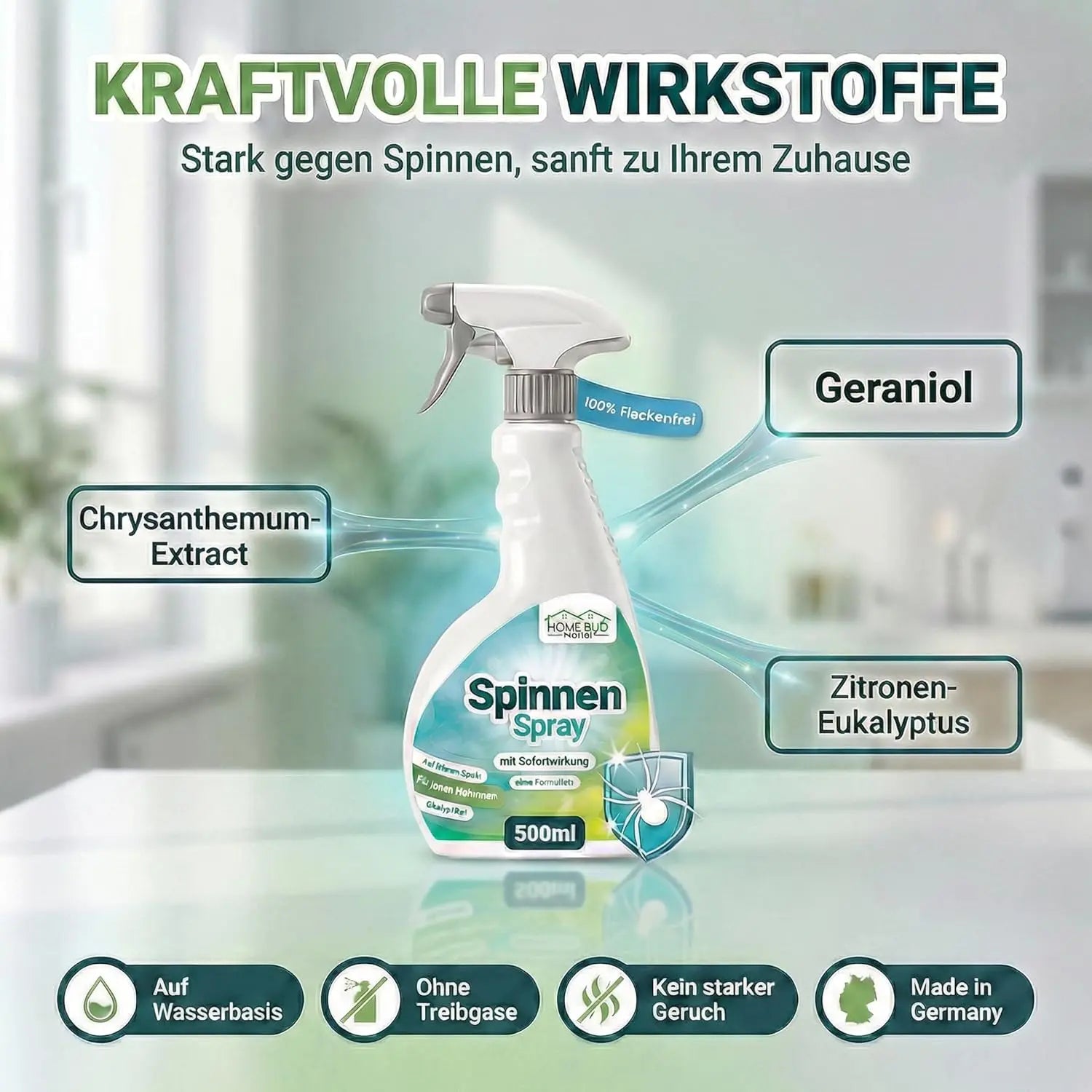 Spinnen Spray für Wohnung, Balkon & Garten - 500ml Sprühflasche