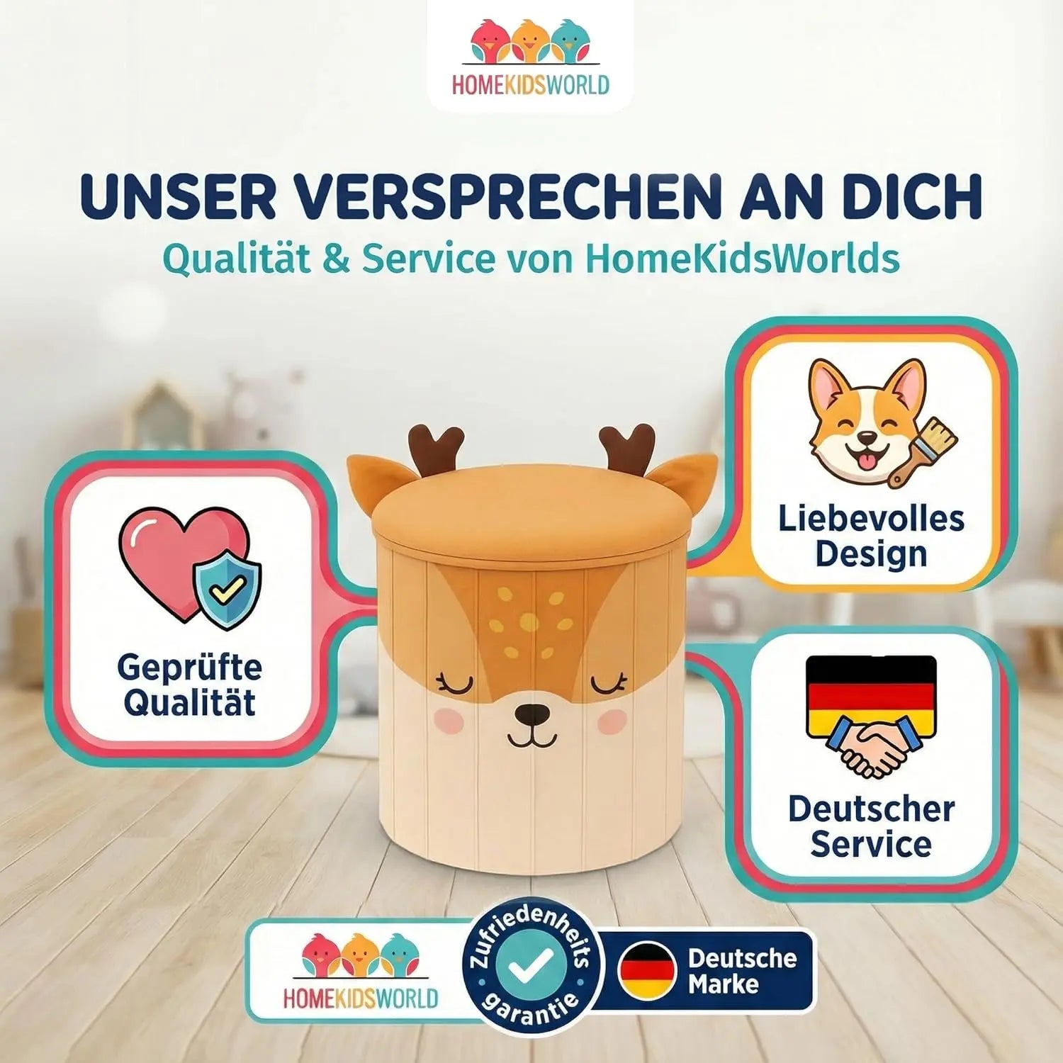 Kinderhocker Reh mit Stauraum und Deckel