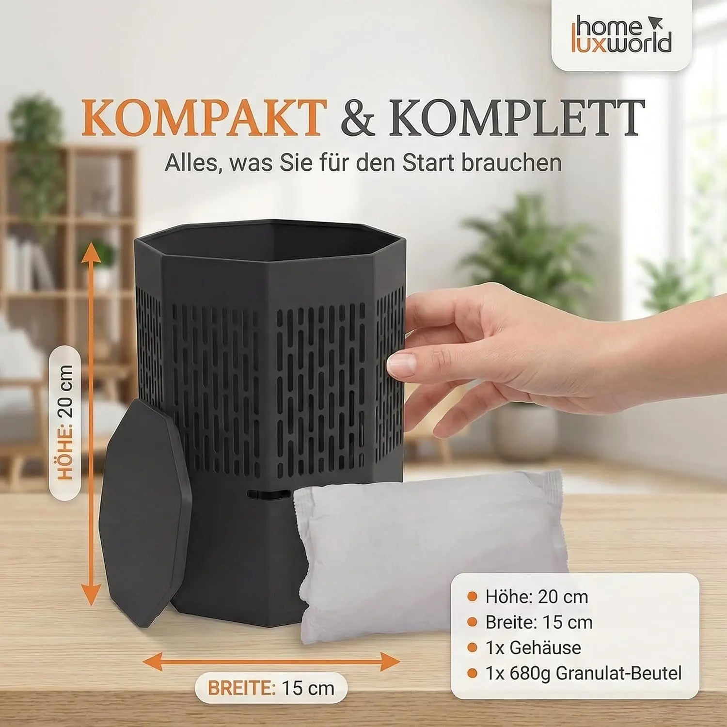 Luftentfeuchter ohne Strom Dunkelgrau inkl. 680 g Nachfüllpack