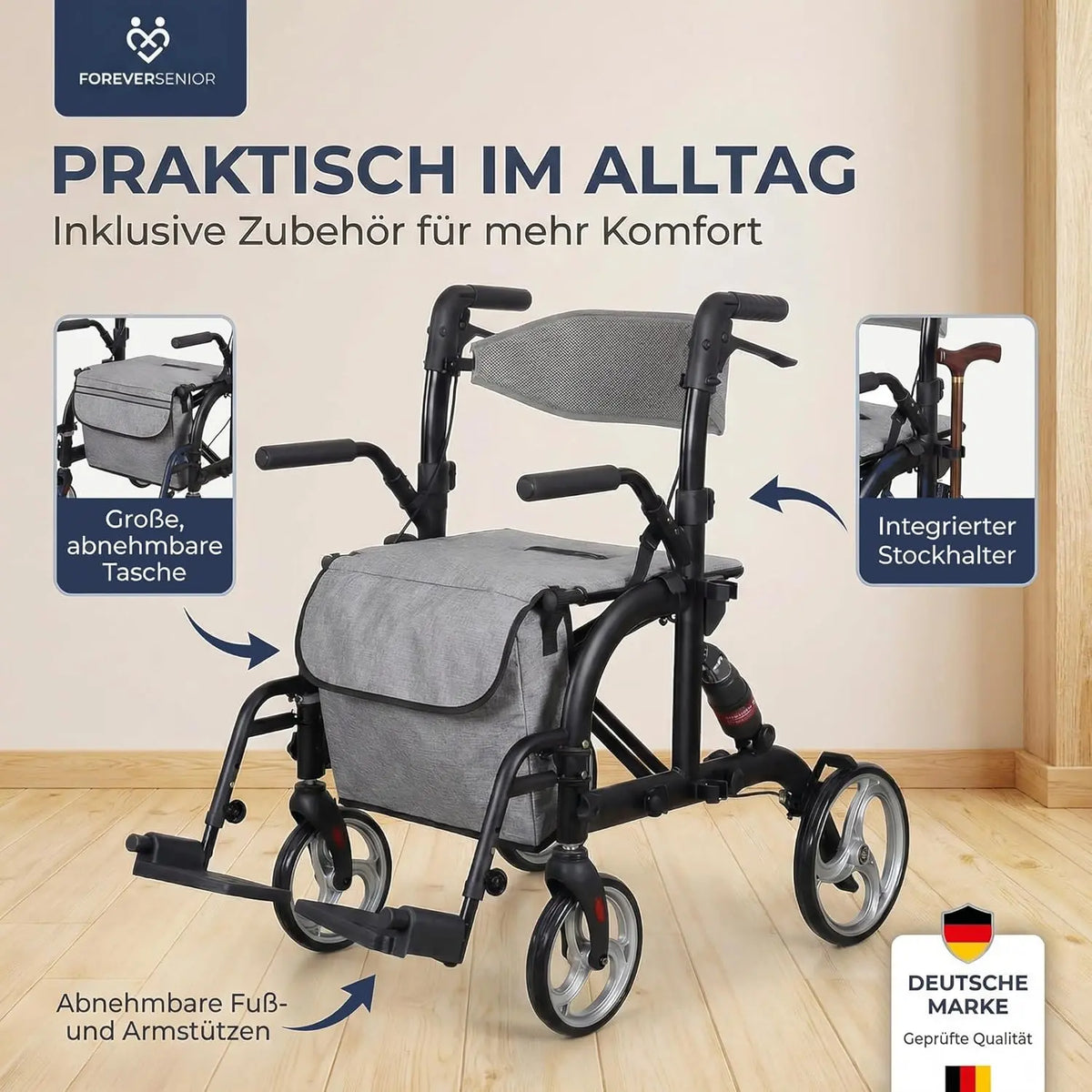 2 in 1 Rollator & Rollstuhl mit Federung