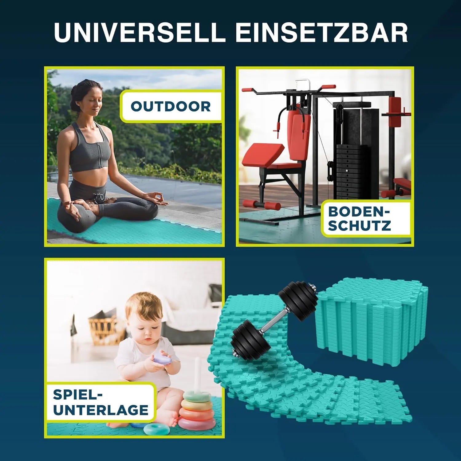 Fitness Bodenmatte EVA 1,5 m² Türkis ForeverMyself