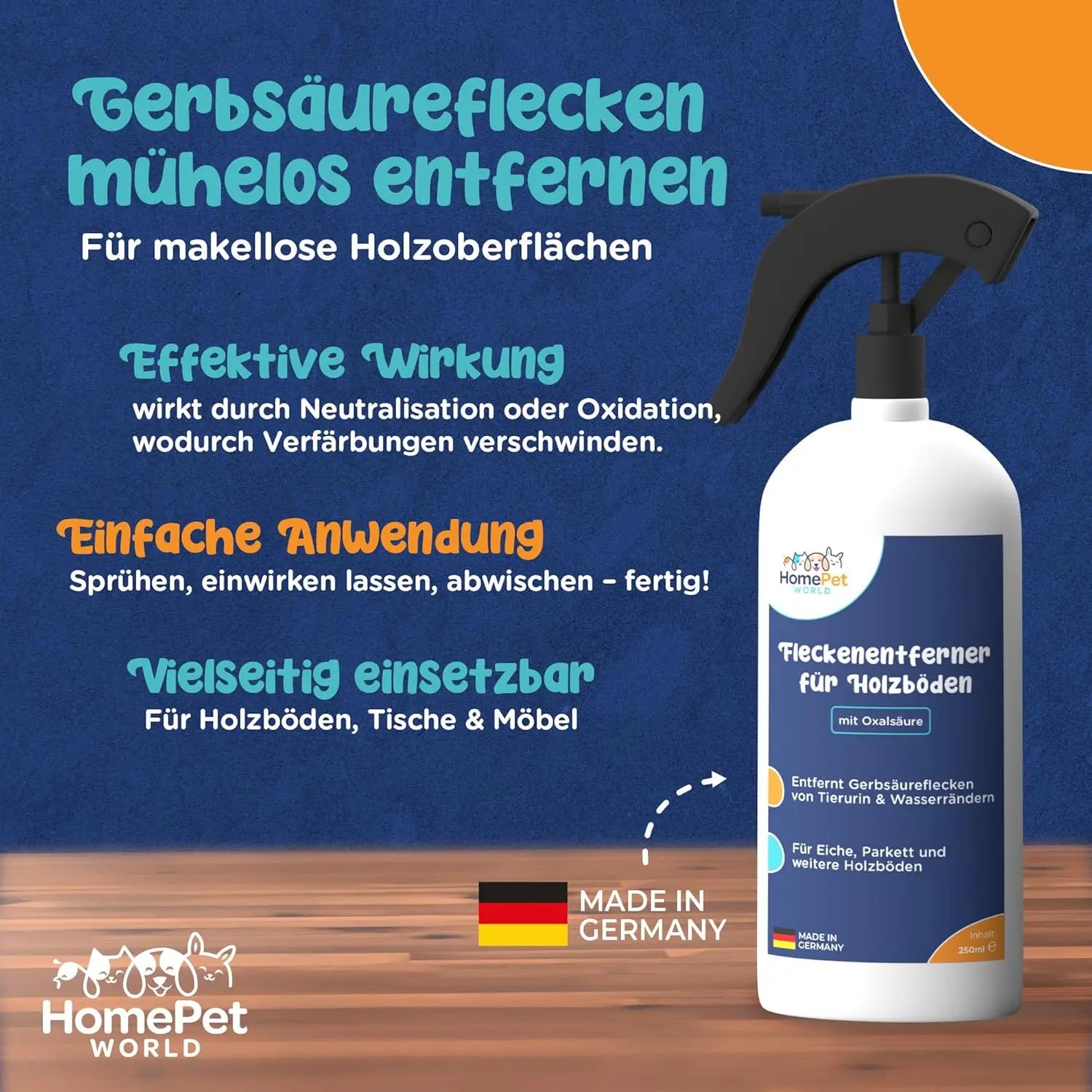 Oxalsäure Reiniger 250ml für Parkett und Eiche HomePetWorld
