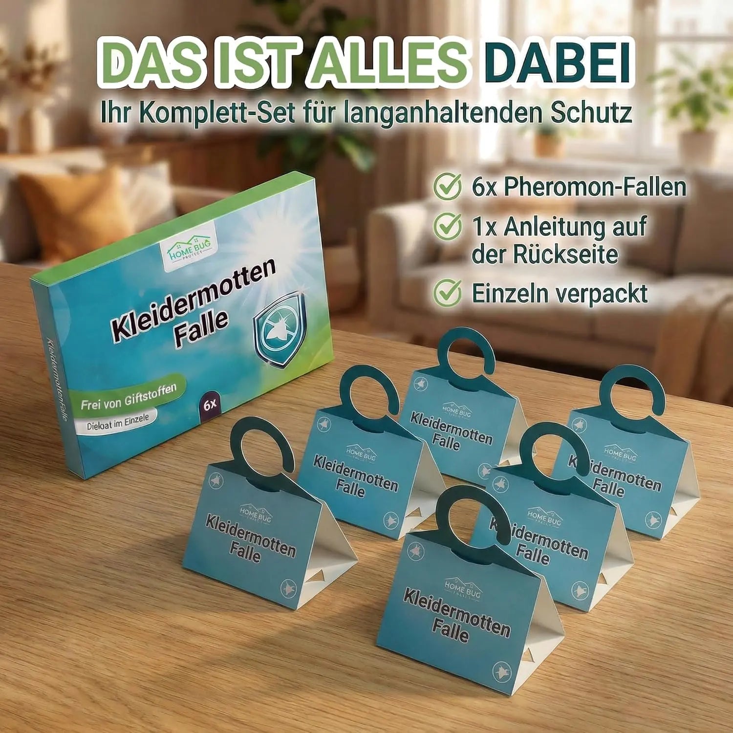 Kleidermottenfalle, 6 Stück – giftfreie Klebefalle