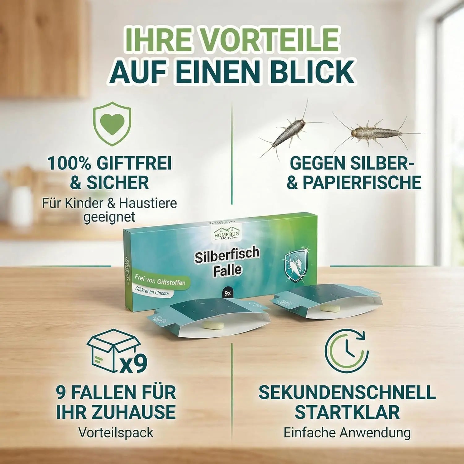 Silberfischfalle, 9 Stück – giftfreie Klebefalle