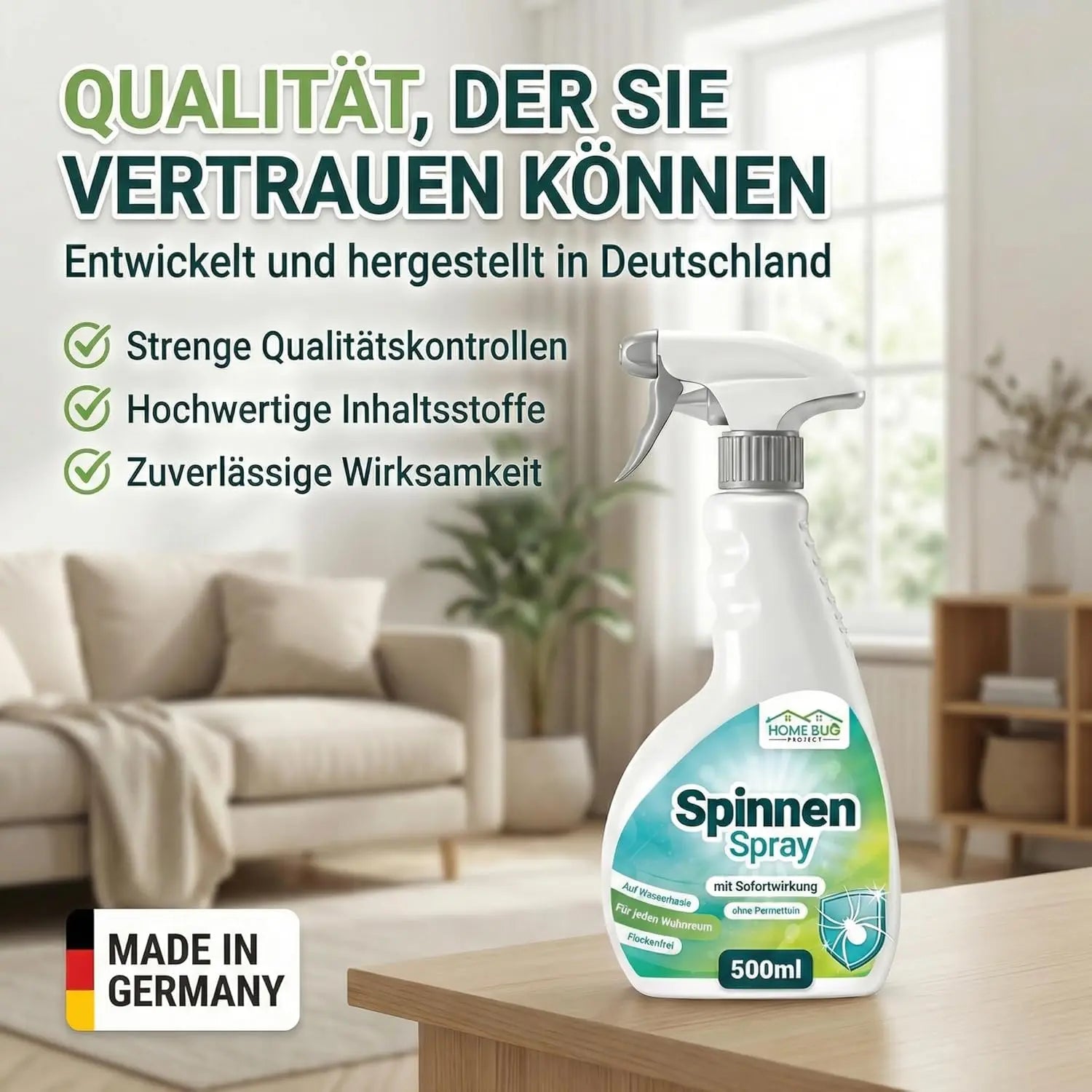 Spinnen Spray für Wohnung, Balkon & Garten - 500ml Sprühflasche