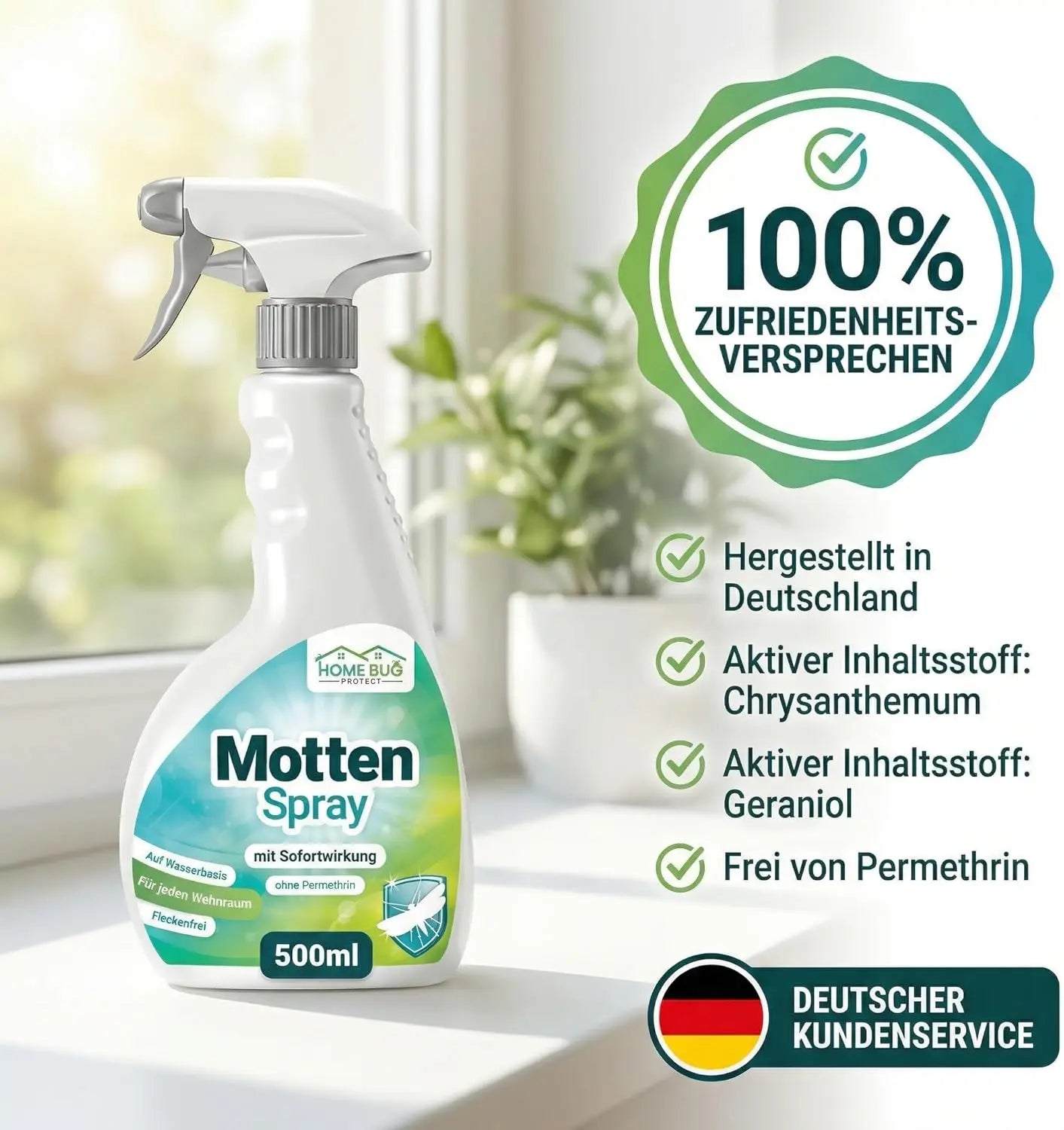 Motten Spray gegen Kleidermotten & mehr - 500ml Sprühflasche
