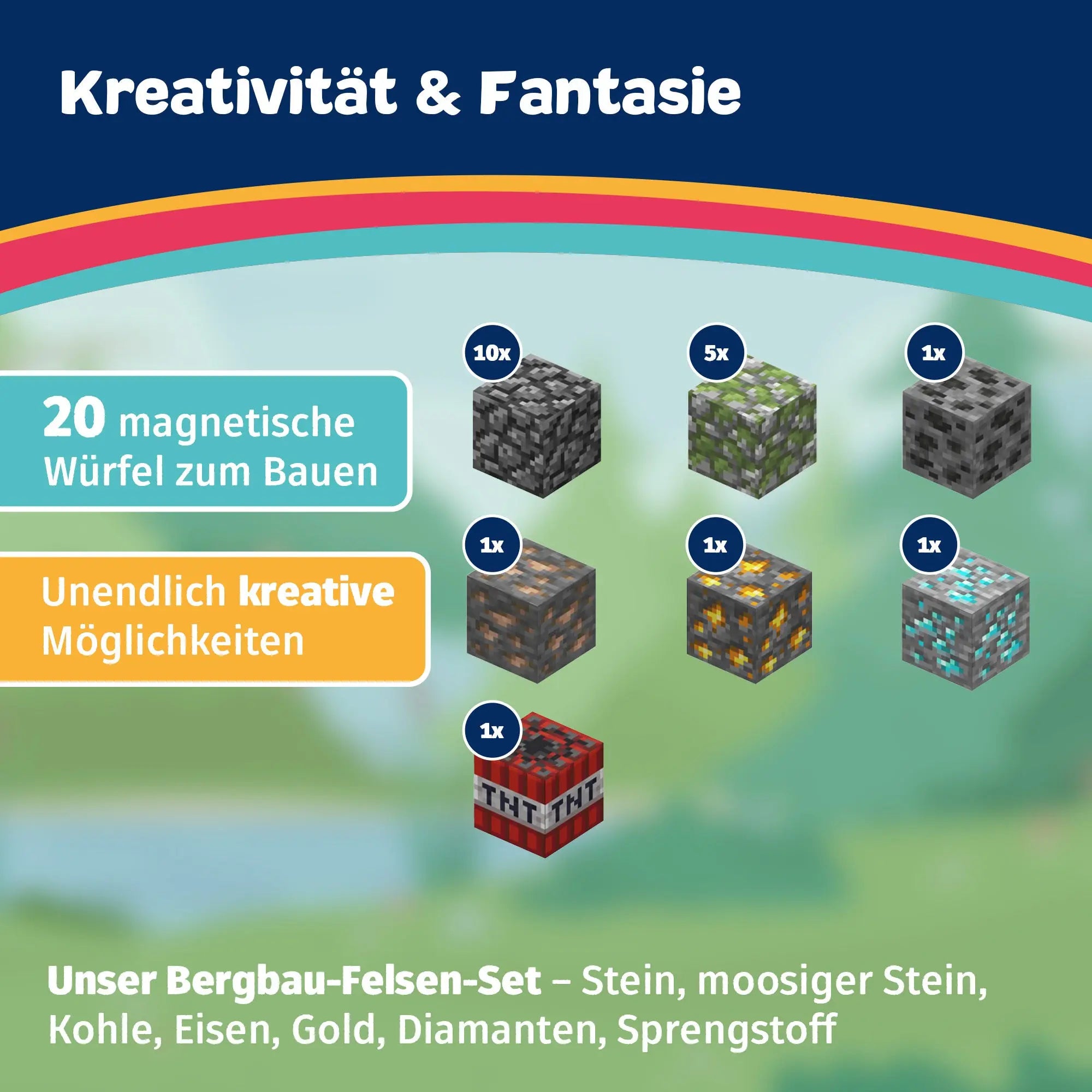 Magnetische Bausteine Bergbau Felsen AddOn 20 Teile HomeKidsWorld