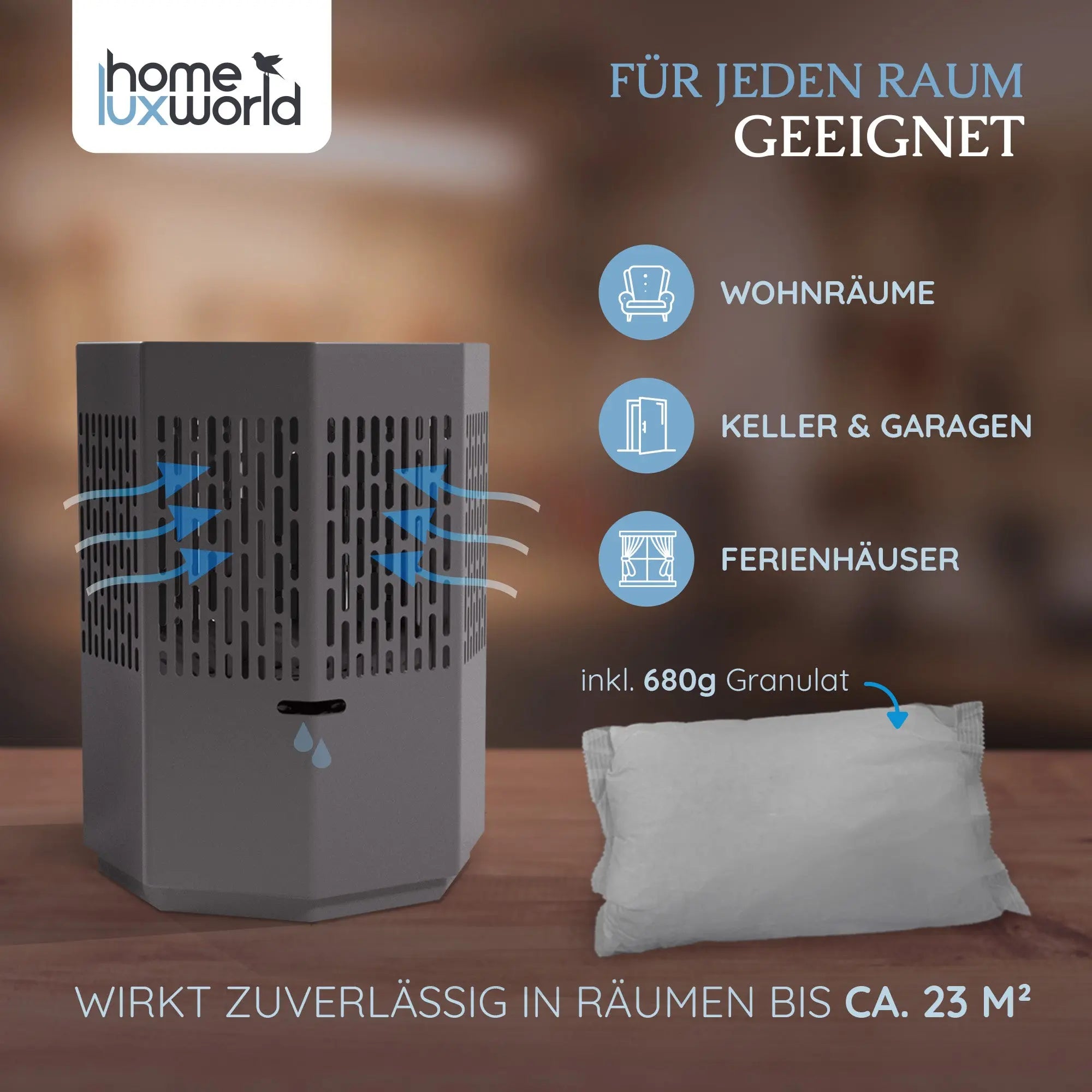 Luftentfeuchter ohne Strom Dunkelgrau inkl. 680 g Nachfüllpack