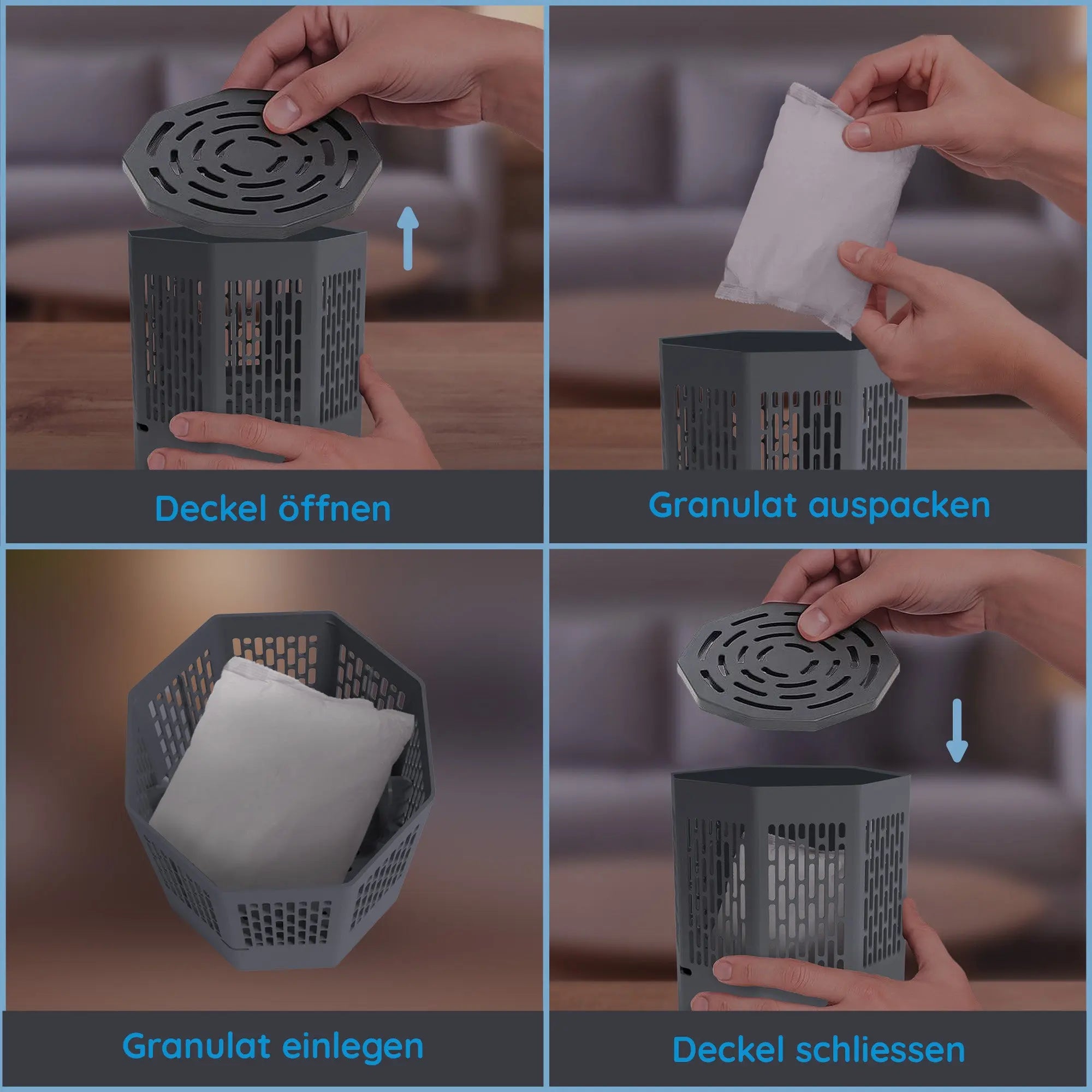 Luftentfeuchter ohne Strom Dunkelgrau inkl. 680 g Nachfüllpack