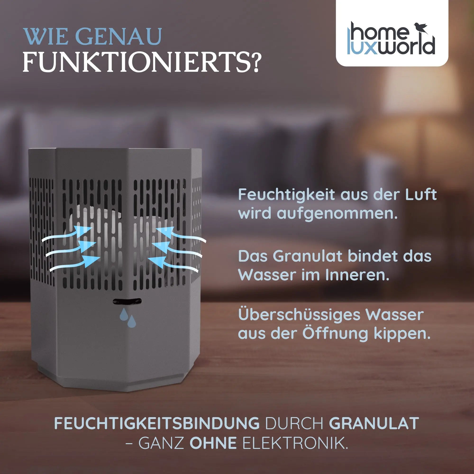 Luftentfeuchter ohne Strom Dunkelgrau inkl. 680 g Nachfüllpack