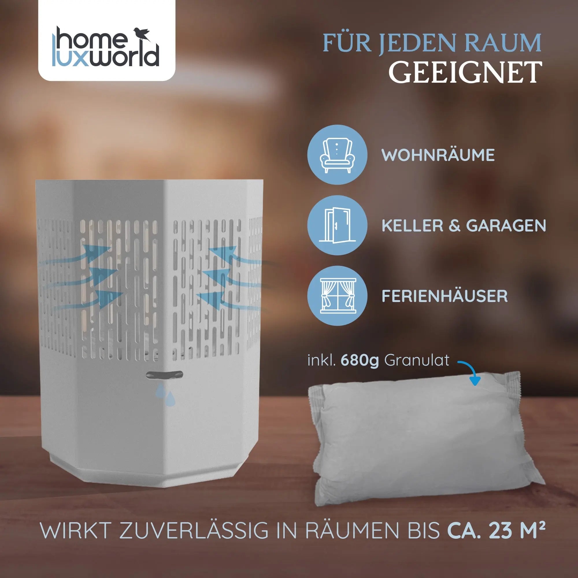 Luftentfeuchter ohne Strom Hellgrau inkl. 680 g Nachfüllpack