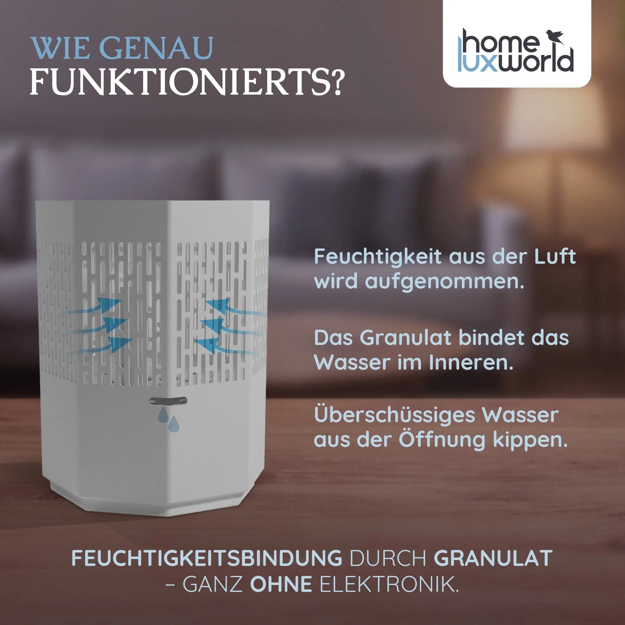 Luftentfeuchter ohne Strom Hellgrau inkl. 680 g Nachfüllpack