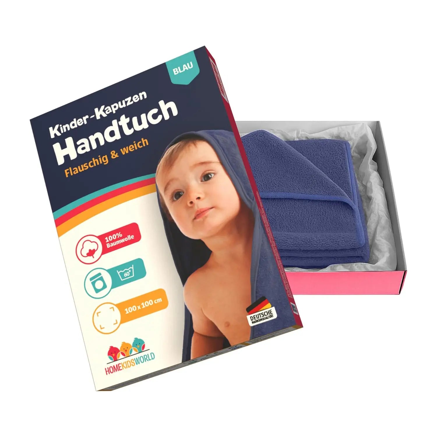 Kapuzenhandtuch Baby 100x100 cm Blau HomeKidsWorld