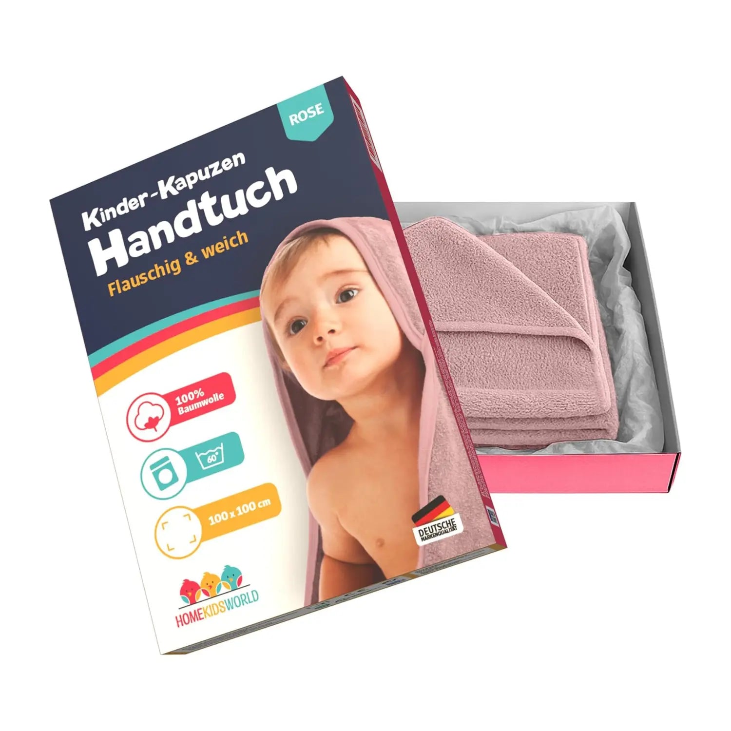 Kapuzenhandtuch Baby 100x100 cm Rosa HomeKidsWorld