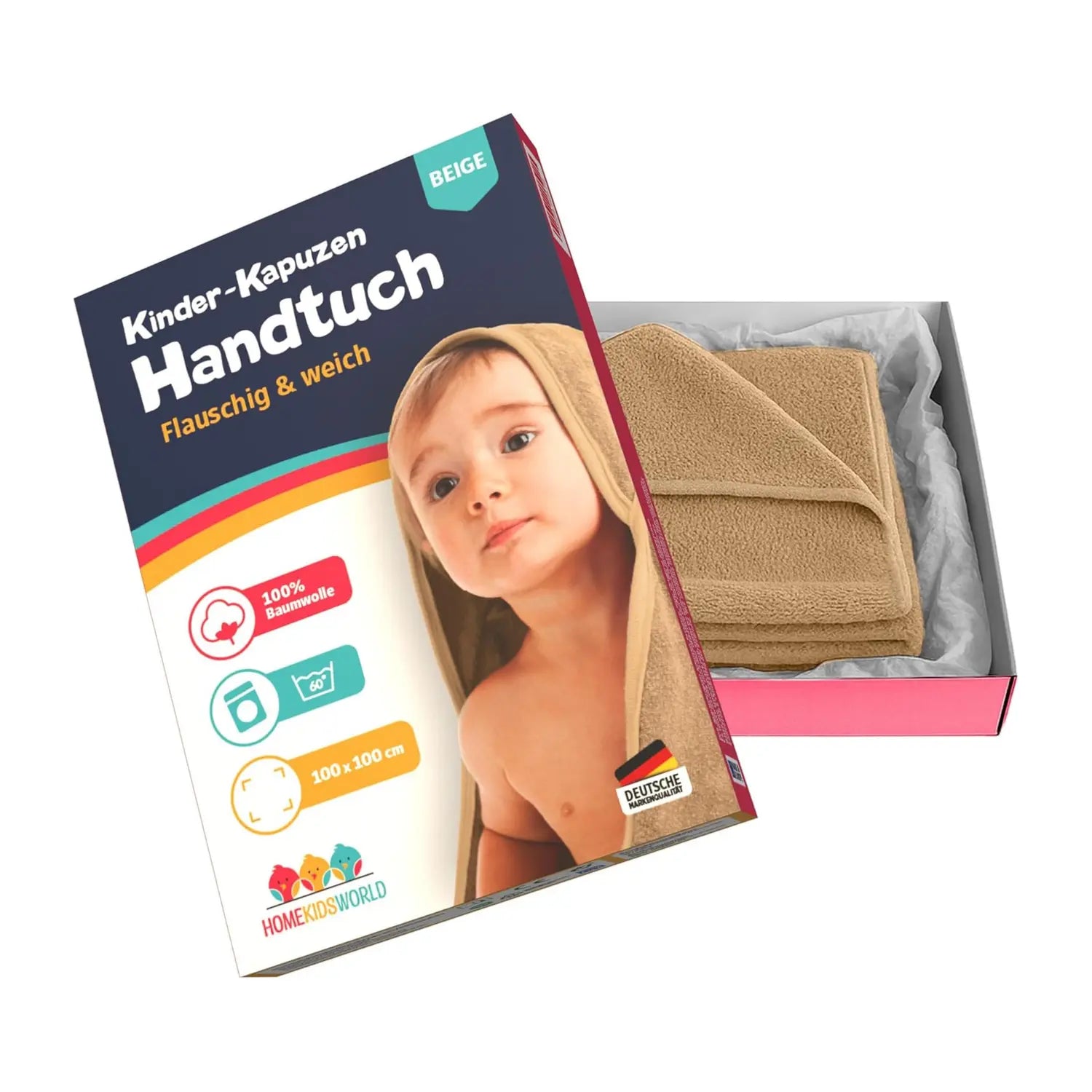 Kapuzenhandtuch Baby 100x100 cm Beige HomeKidsWorld